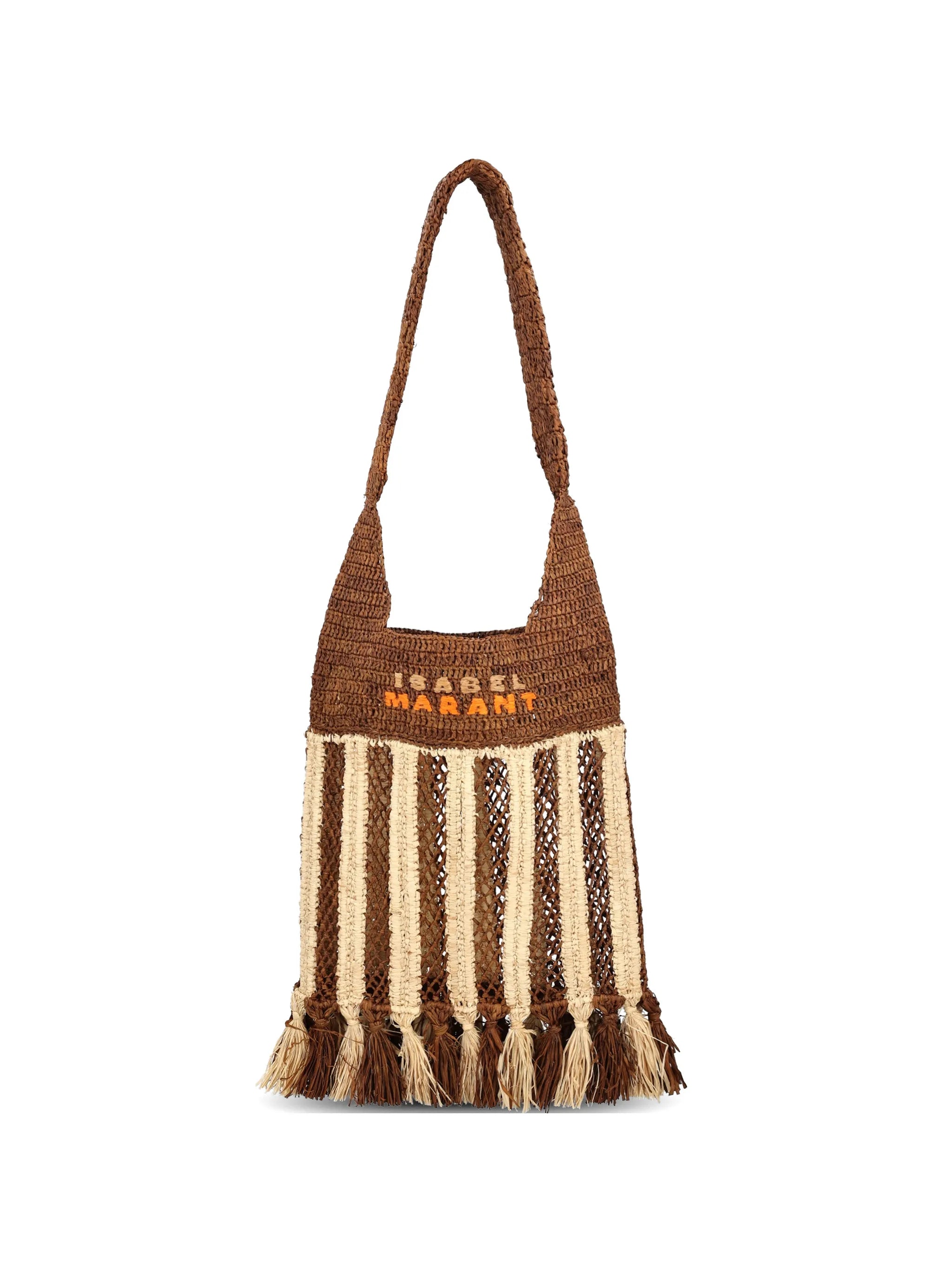 striped-pattern raffia shoulder bag