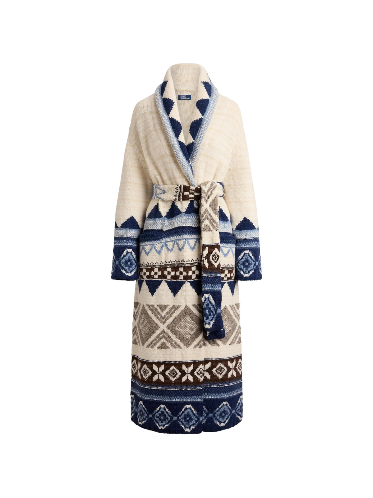 geometric-pattern belted cardigan