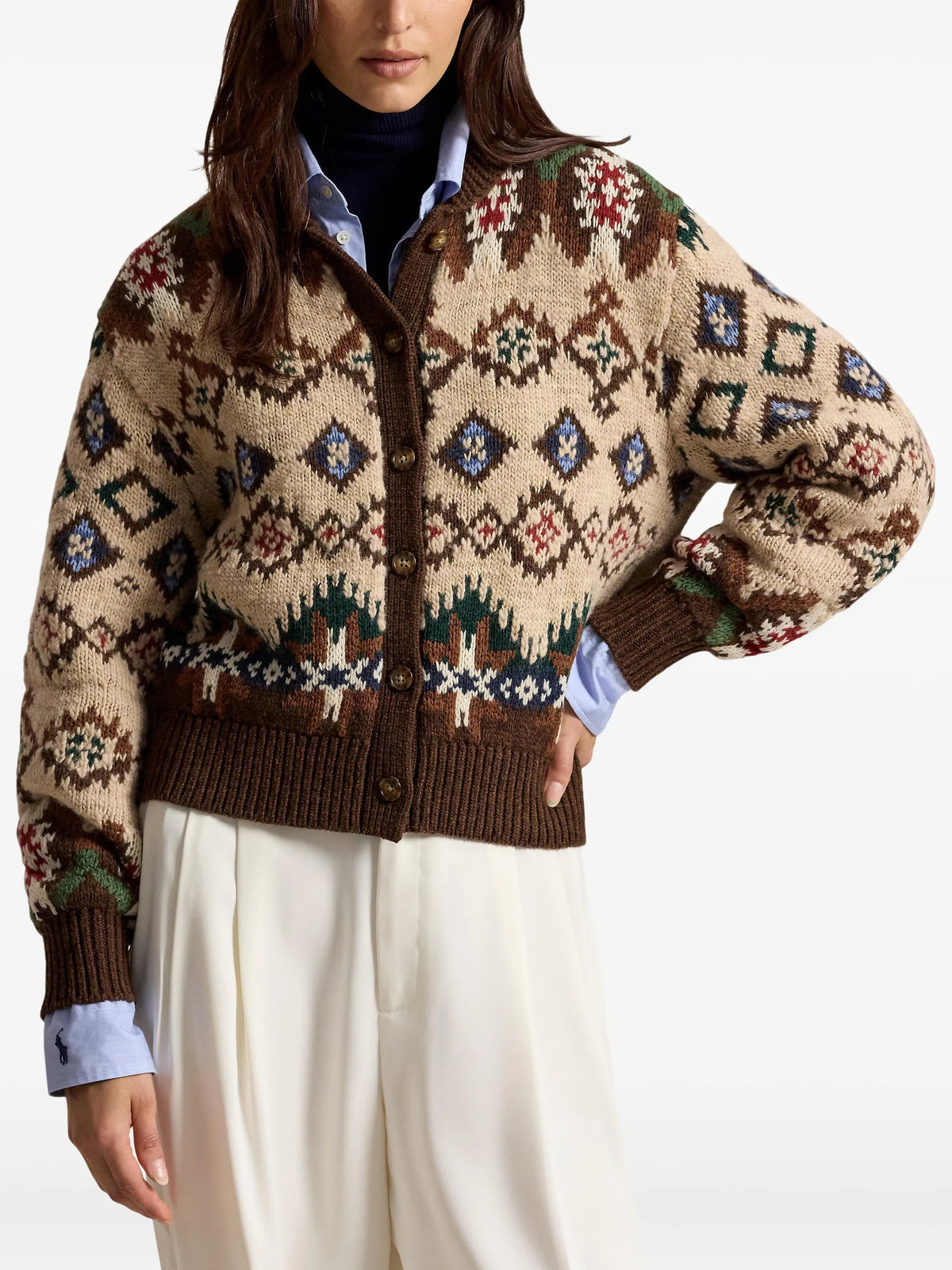 patterned balloon-sleeve cardigan