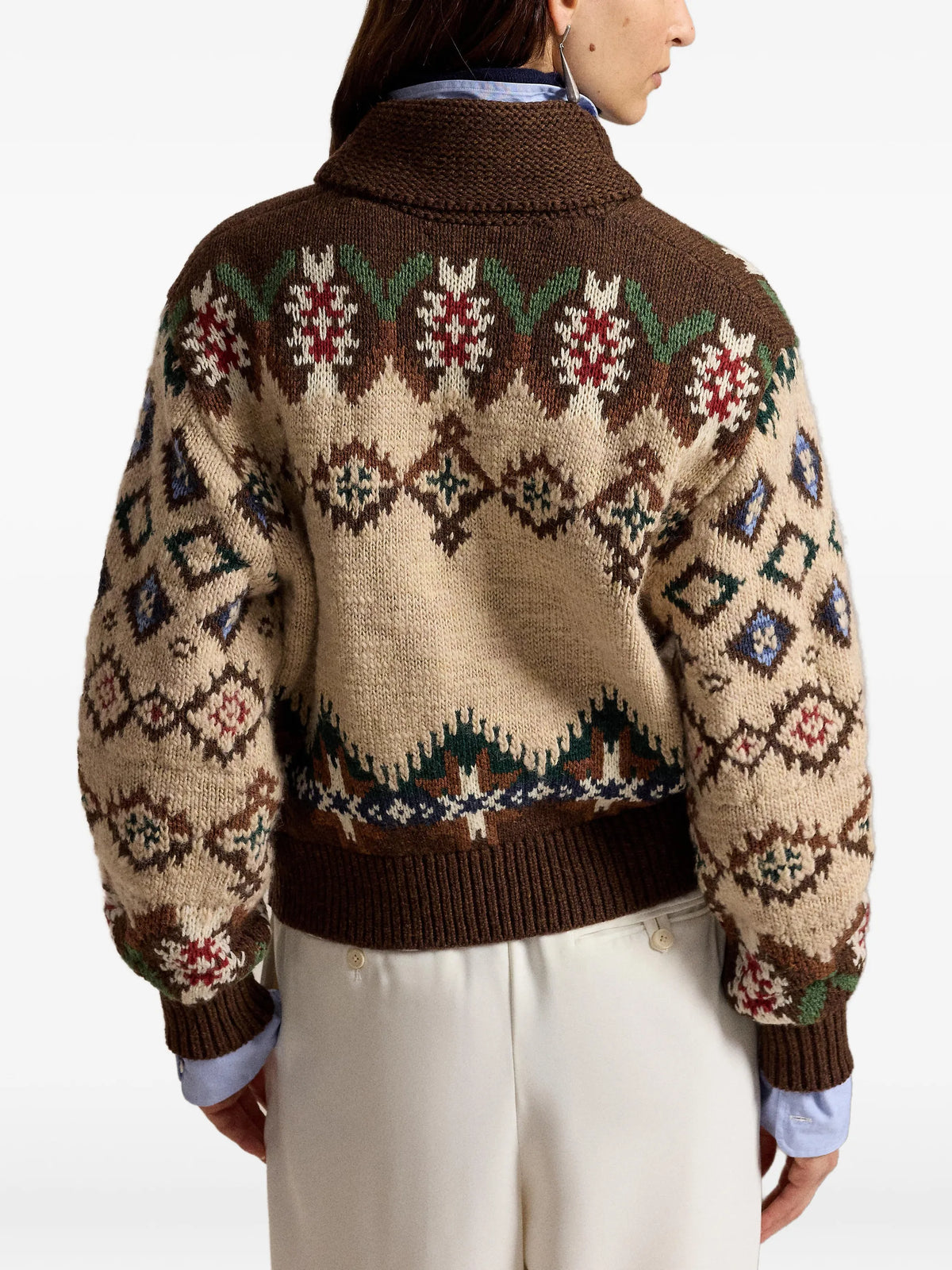 patterned balloon-sleeve cardigan