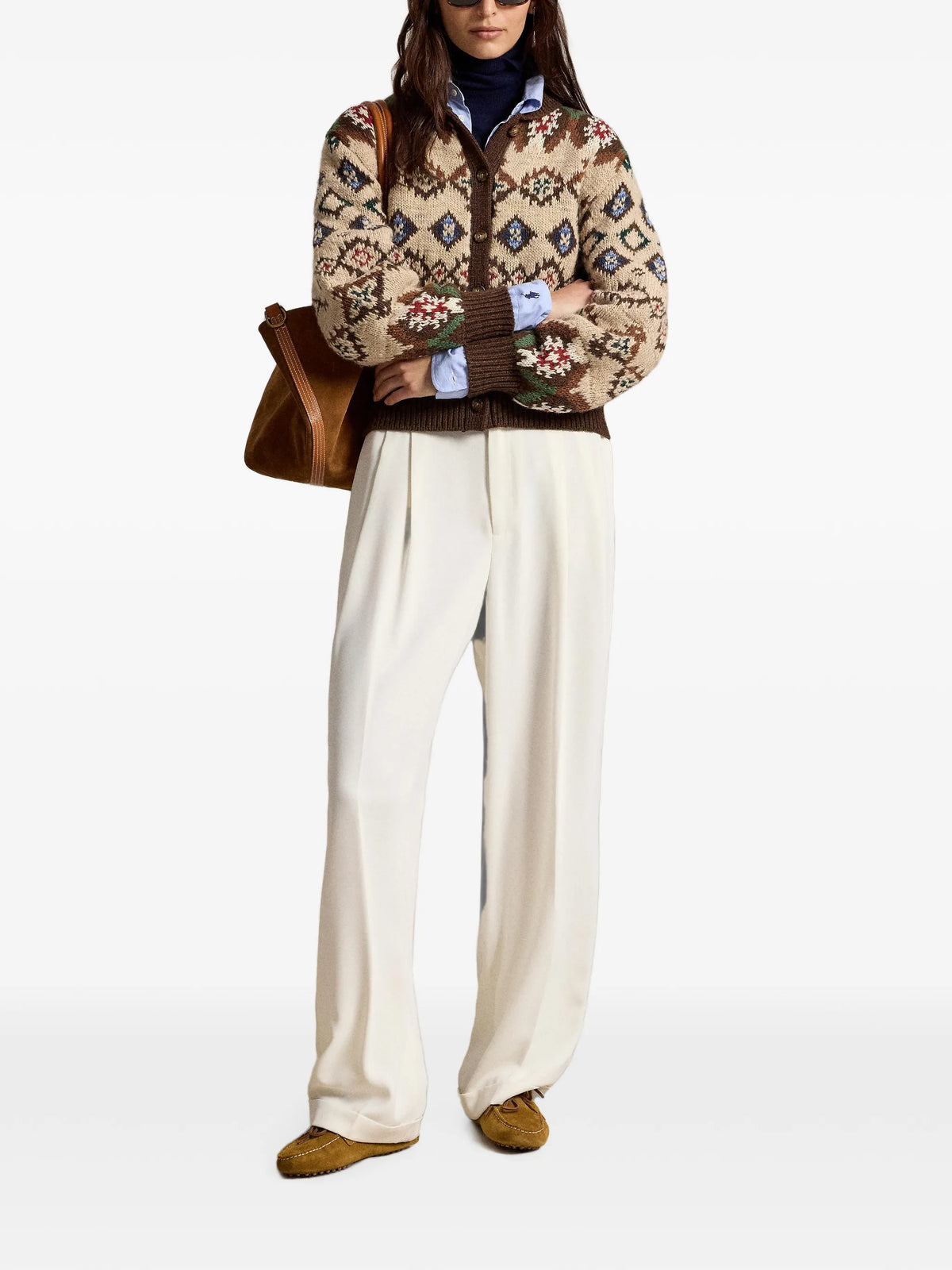 patterned balloon-sleeve cardigan