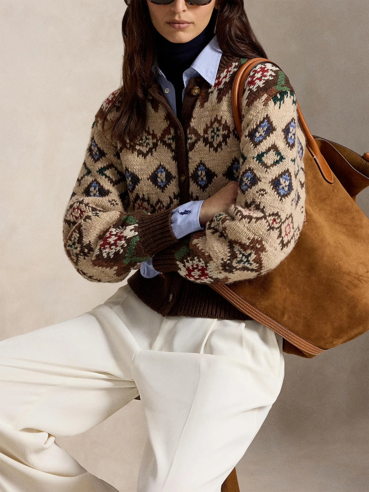 patterned balloon-sleeve cardigan