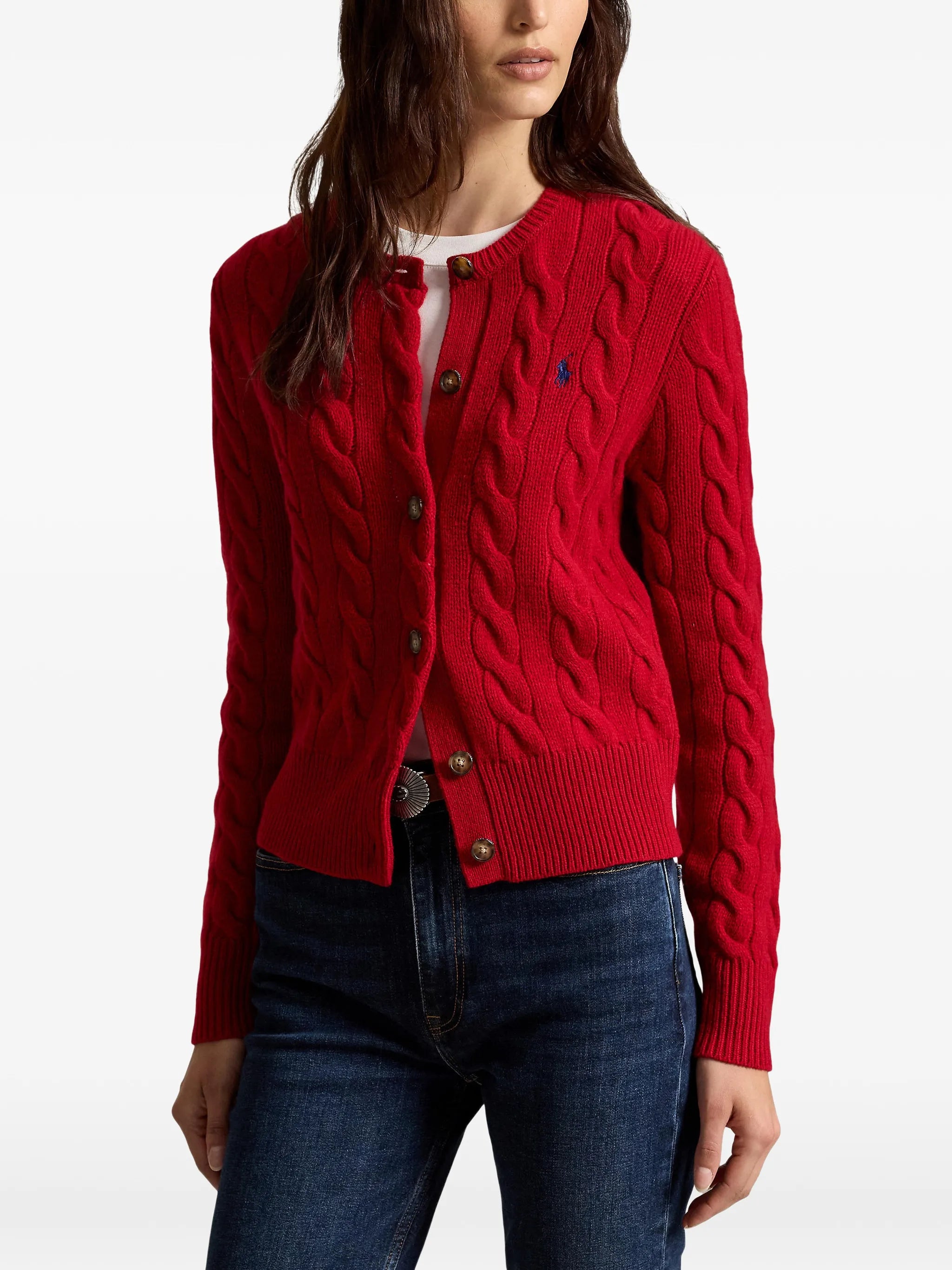 cable-knit wool-cashmere cardigan