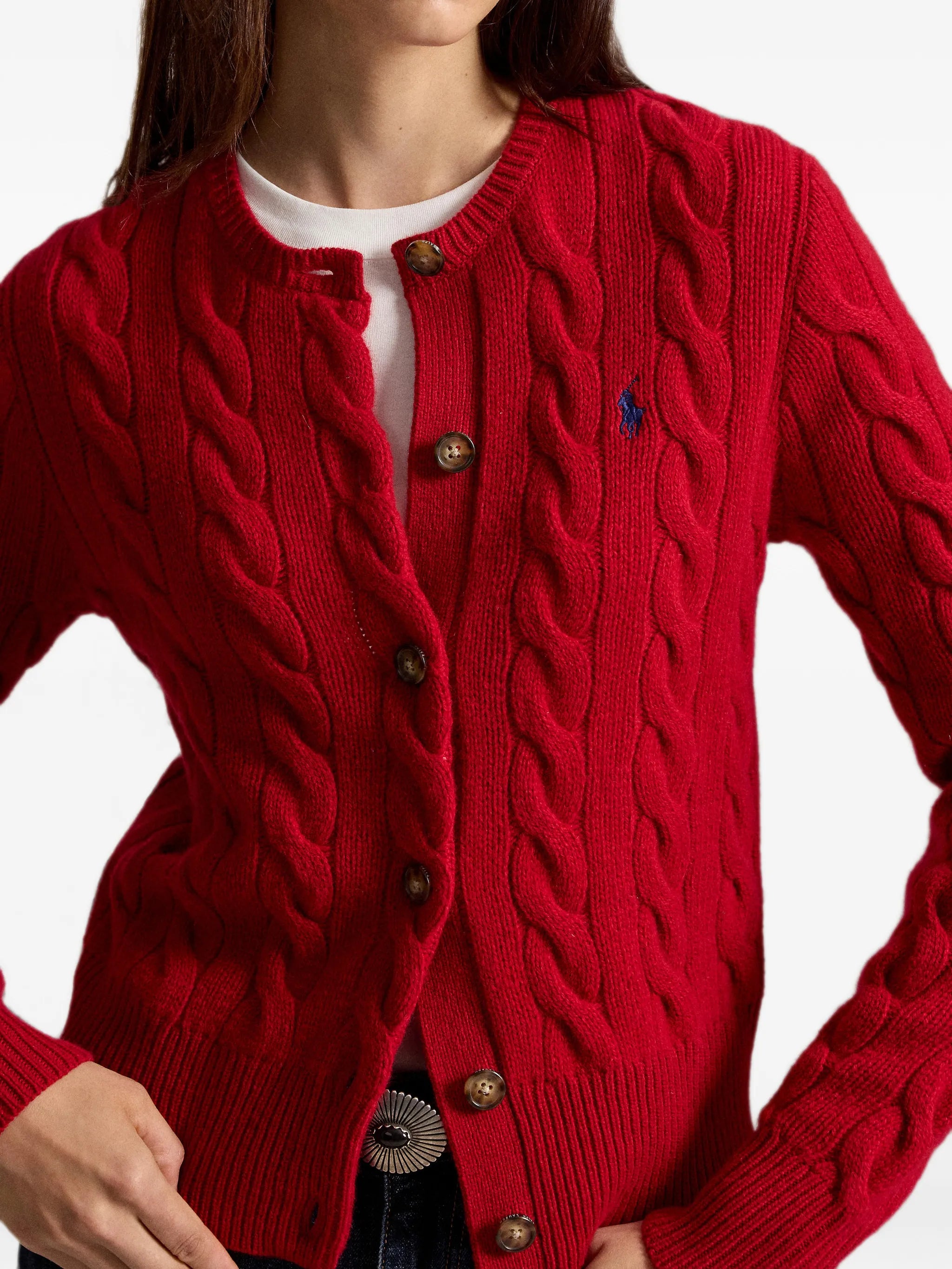 cable-knit wool-cashmere cardigan
