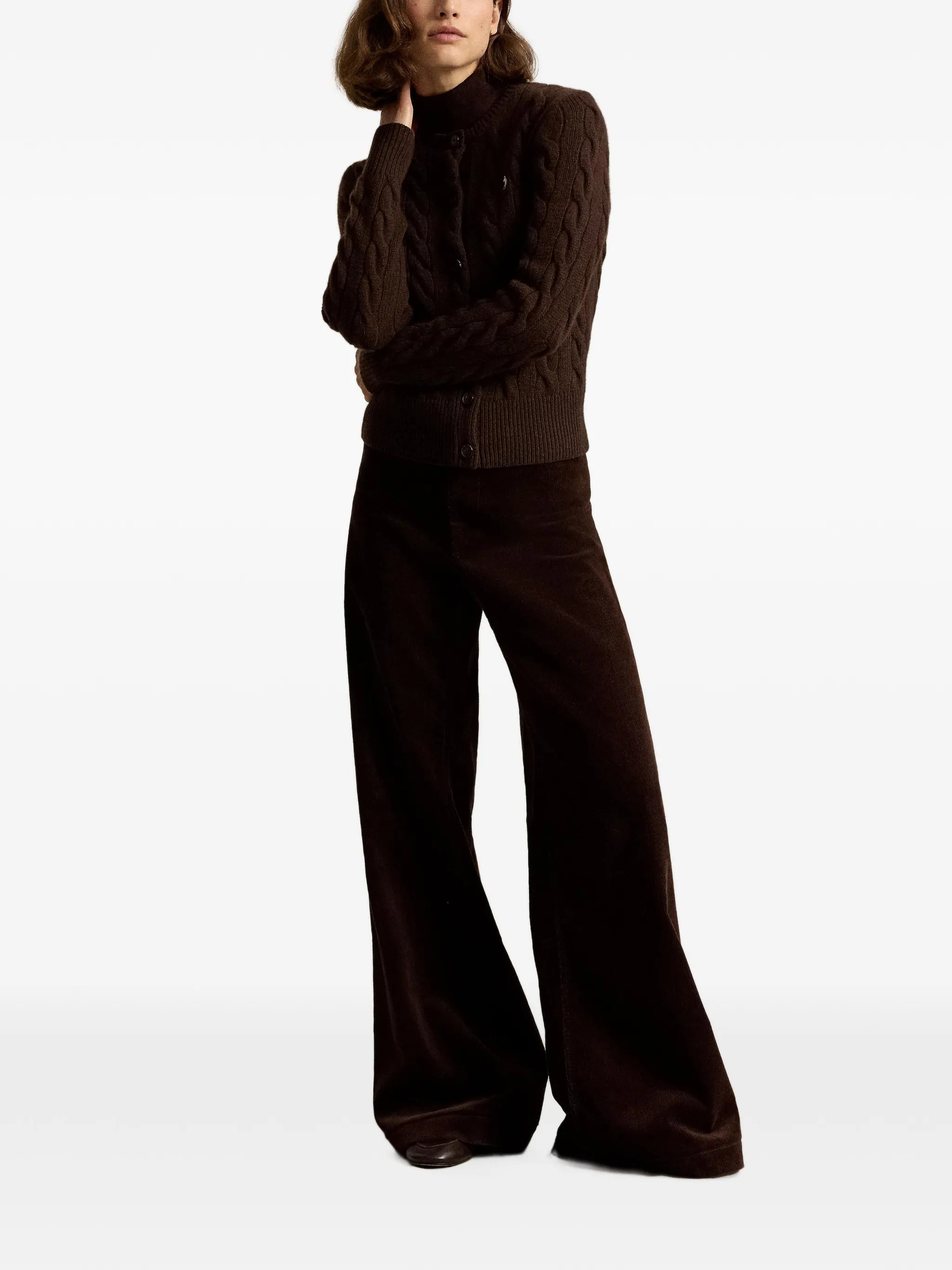 cable-knit wool-cashmere cardigan