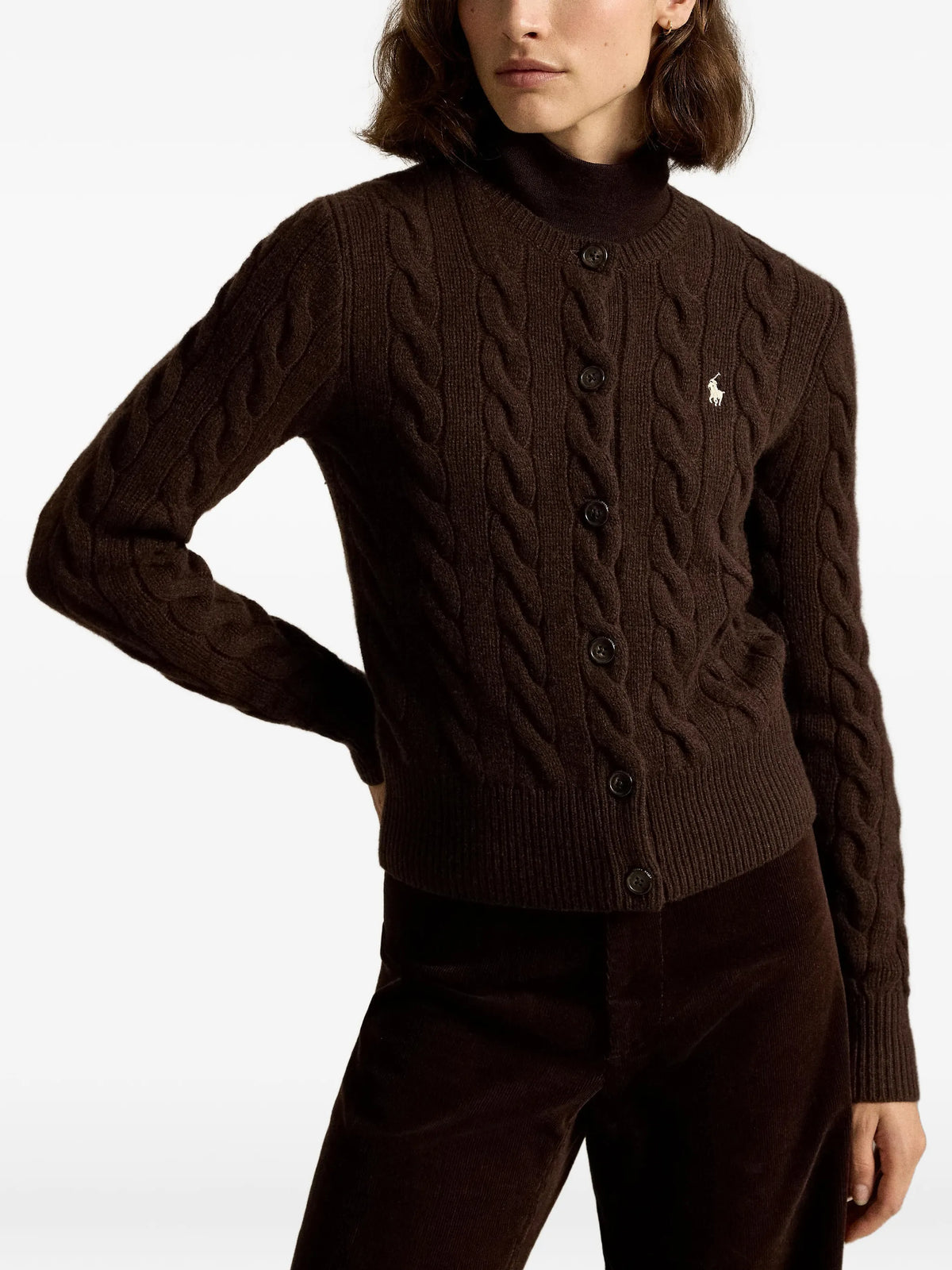 cable-knit wool-cashmere cardigan