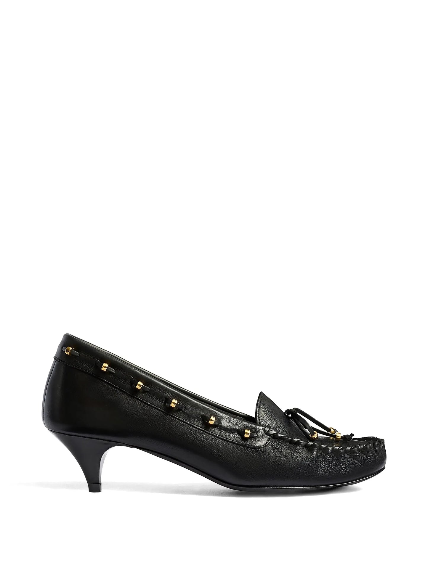 round toe leather pumps
