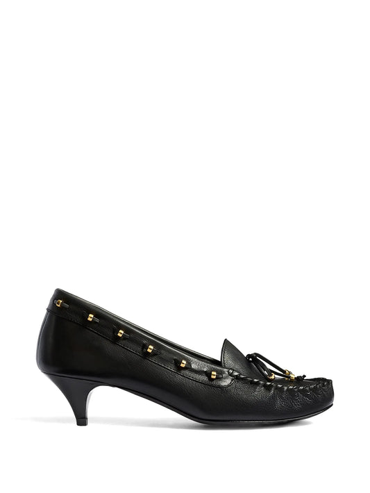round toe leather pumps