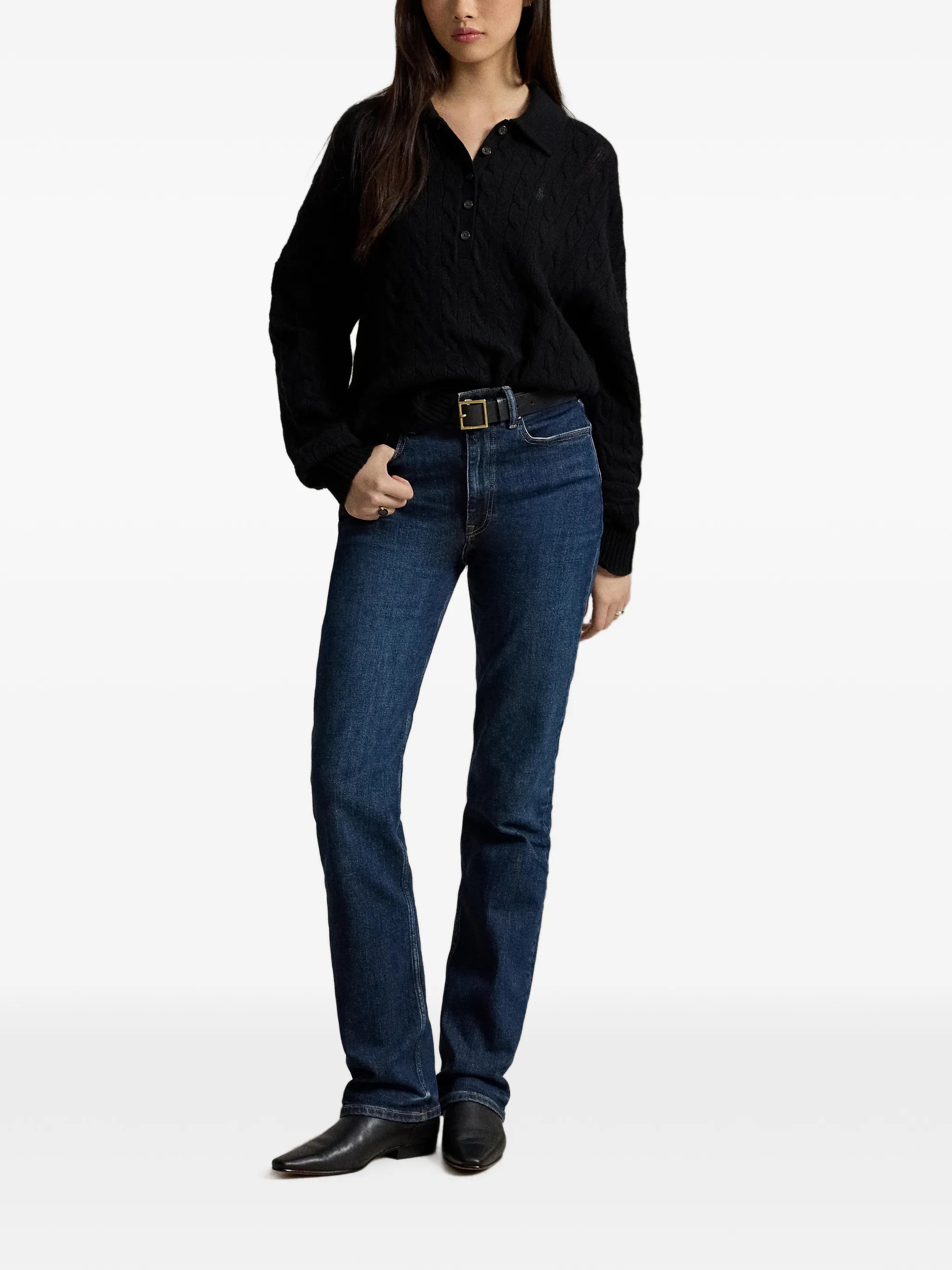 cable-knit Polo sweater