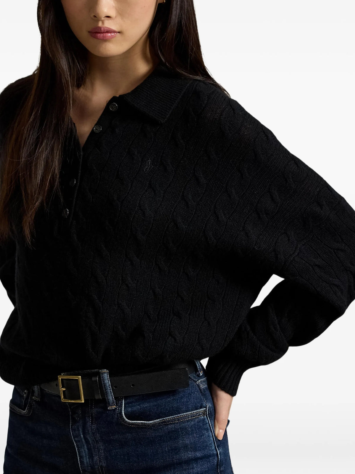 cable-knit Polo sweater
