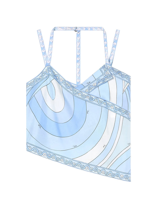 Iride-print silk scarf top