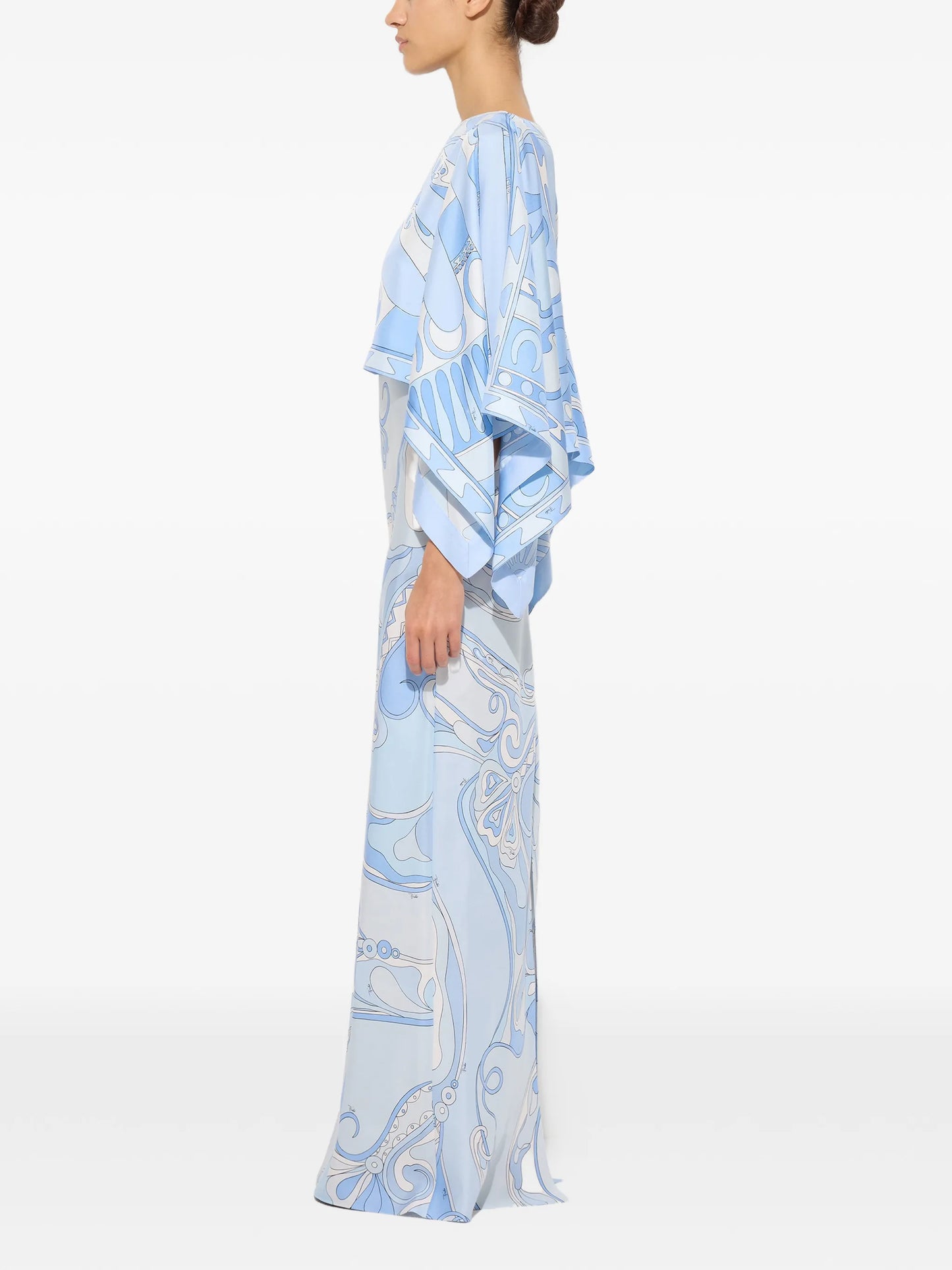 Orchidee and Soleil-print silk dress with cape