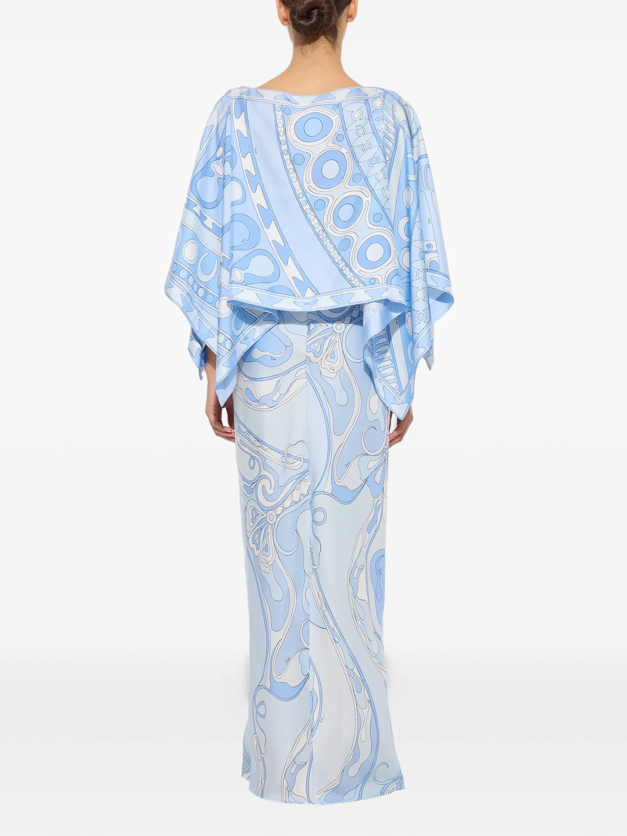 Orchidee and Soleil-print silk dress with cape