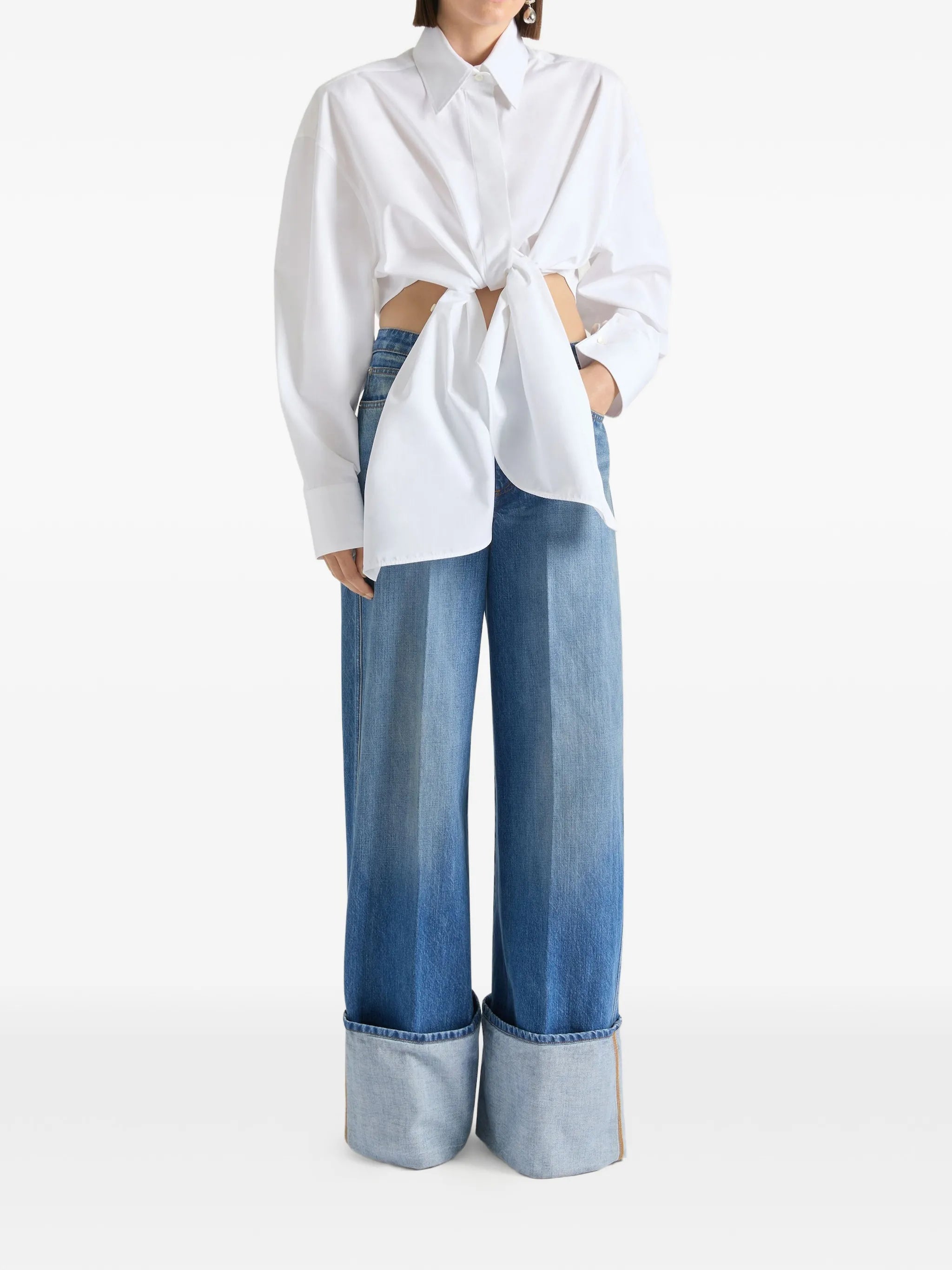 turn-up cotton jeans
