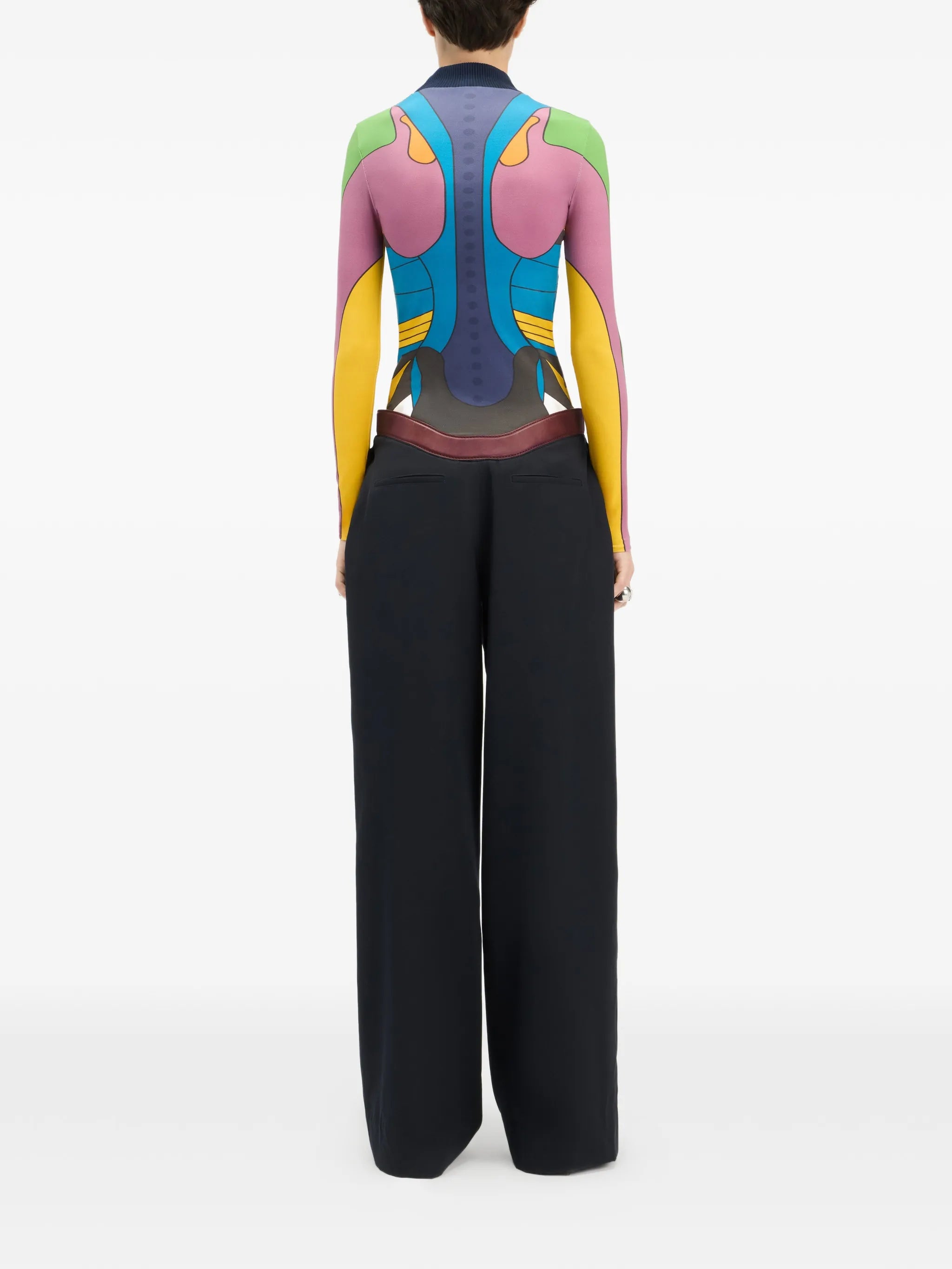 integrated leather belt trousers
