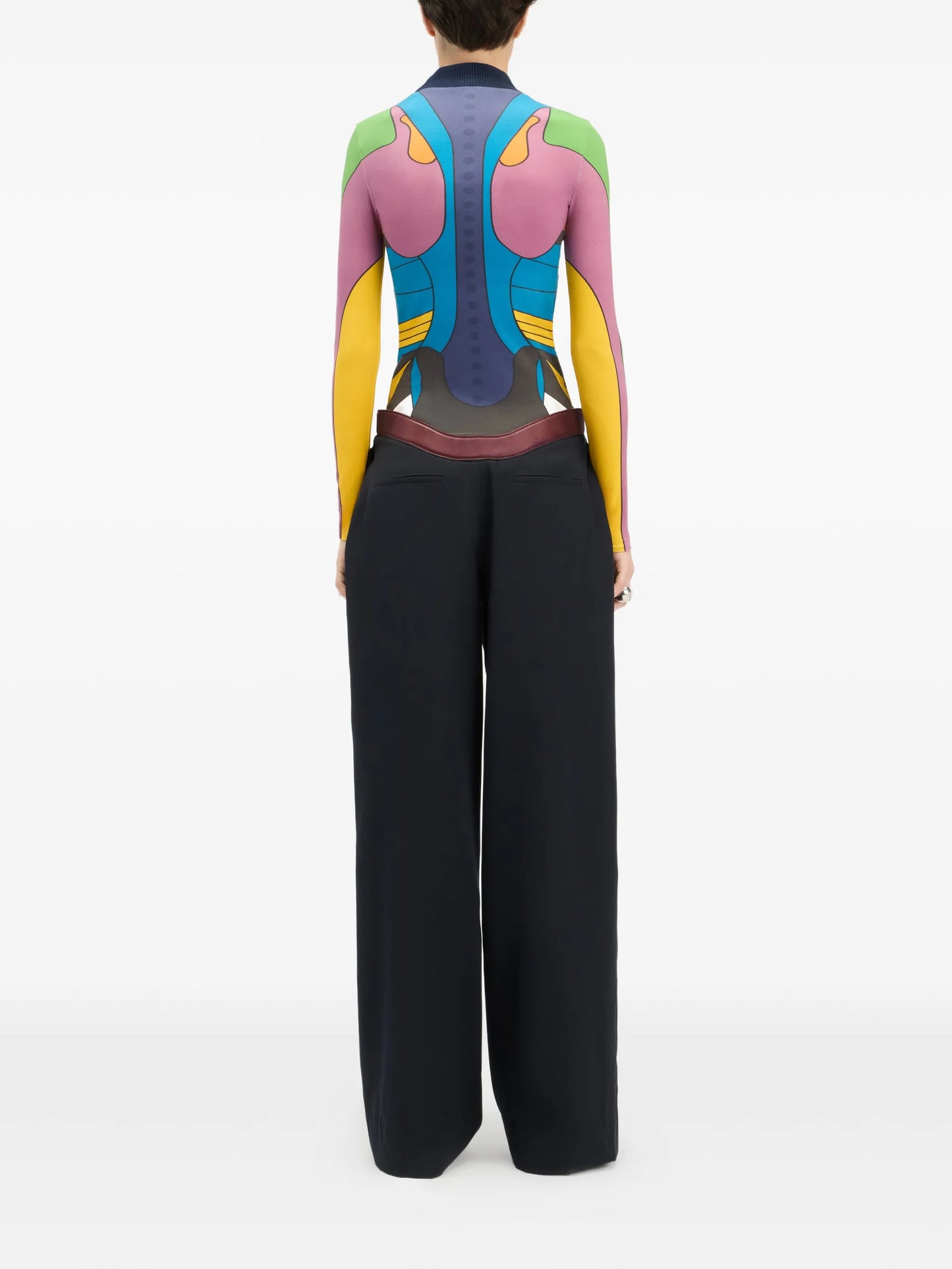 integrated leather belt trousers