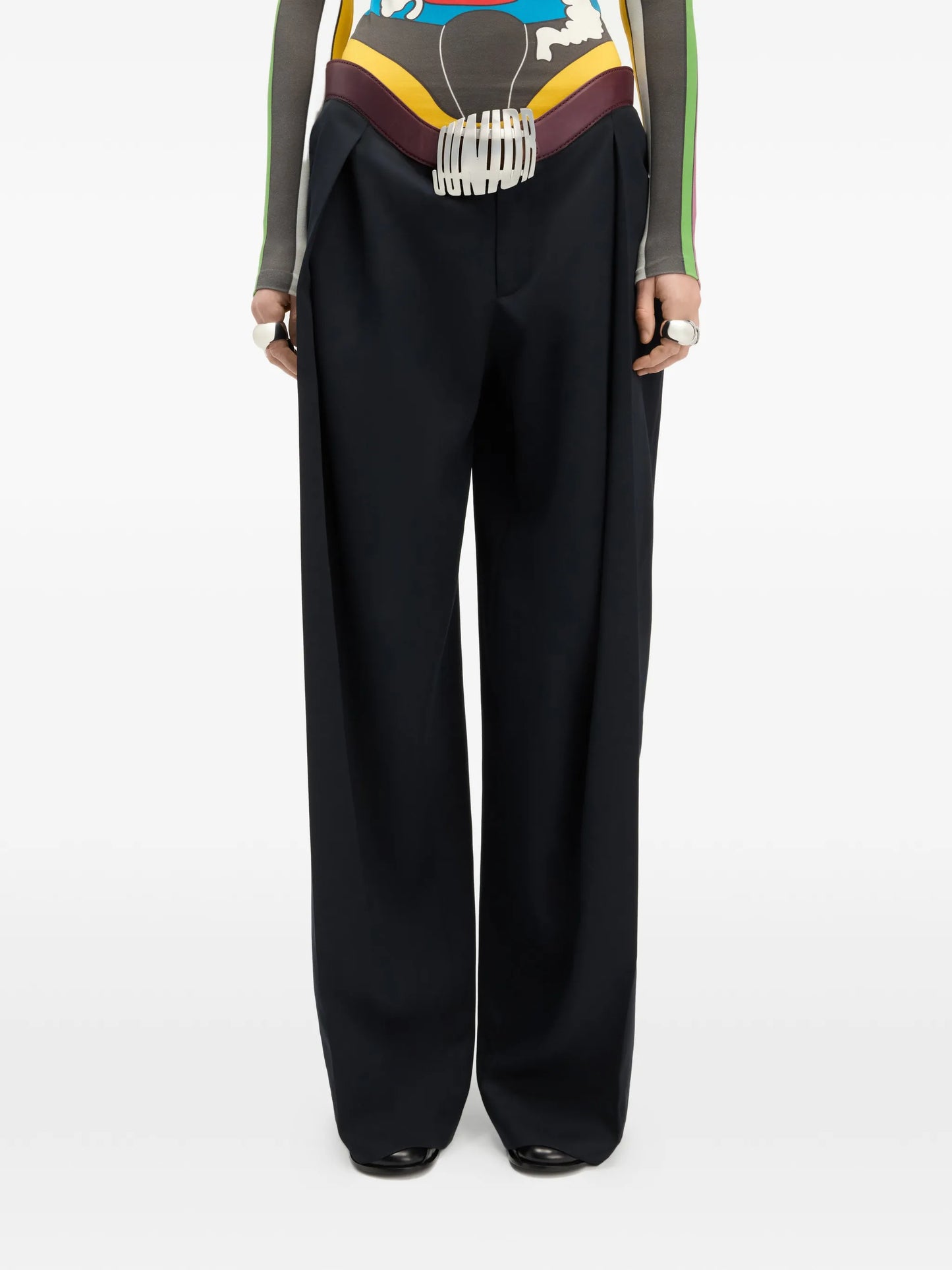 integrated leather belt trousers