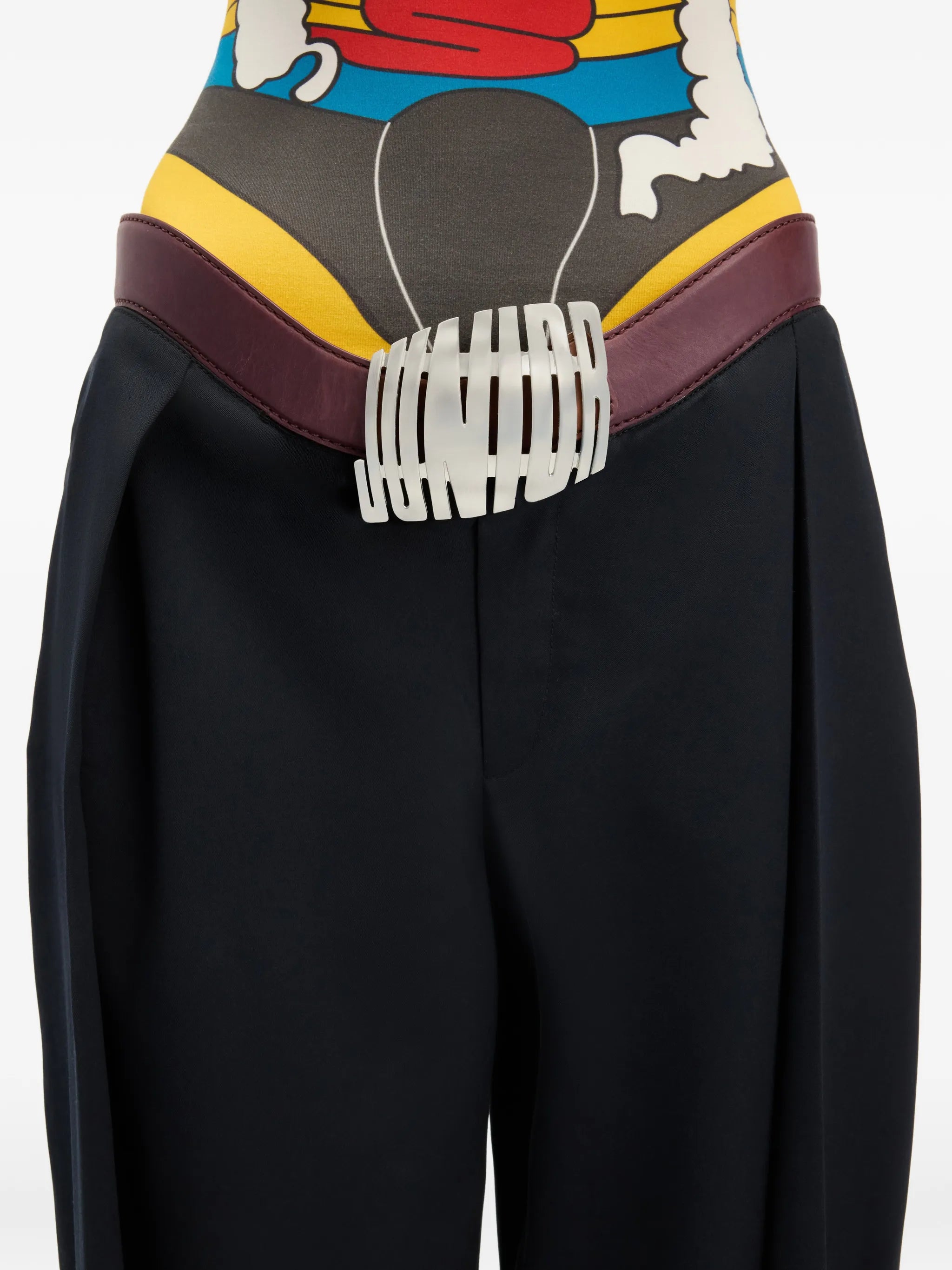 integrated leather belt trousers