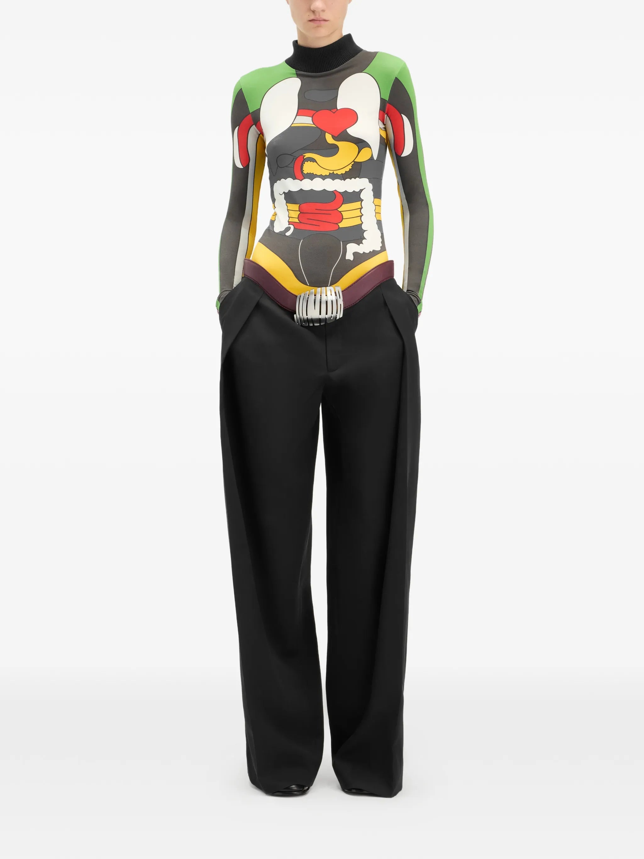 integrated leather belt trousers