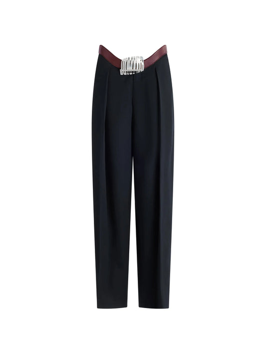 integrated leather belt trousers