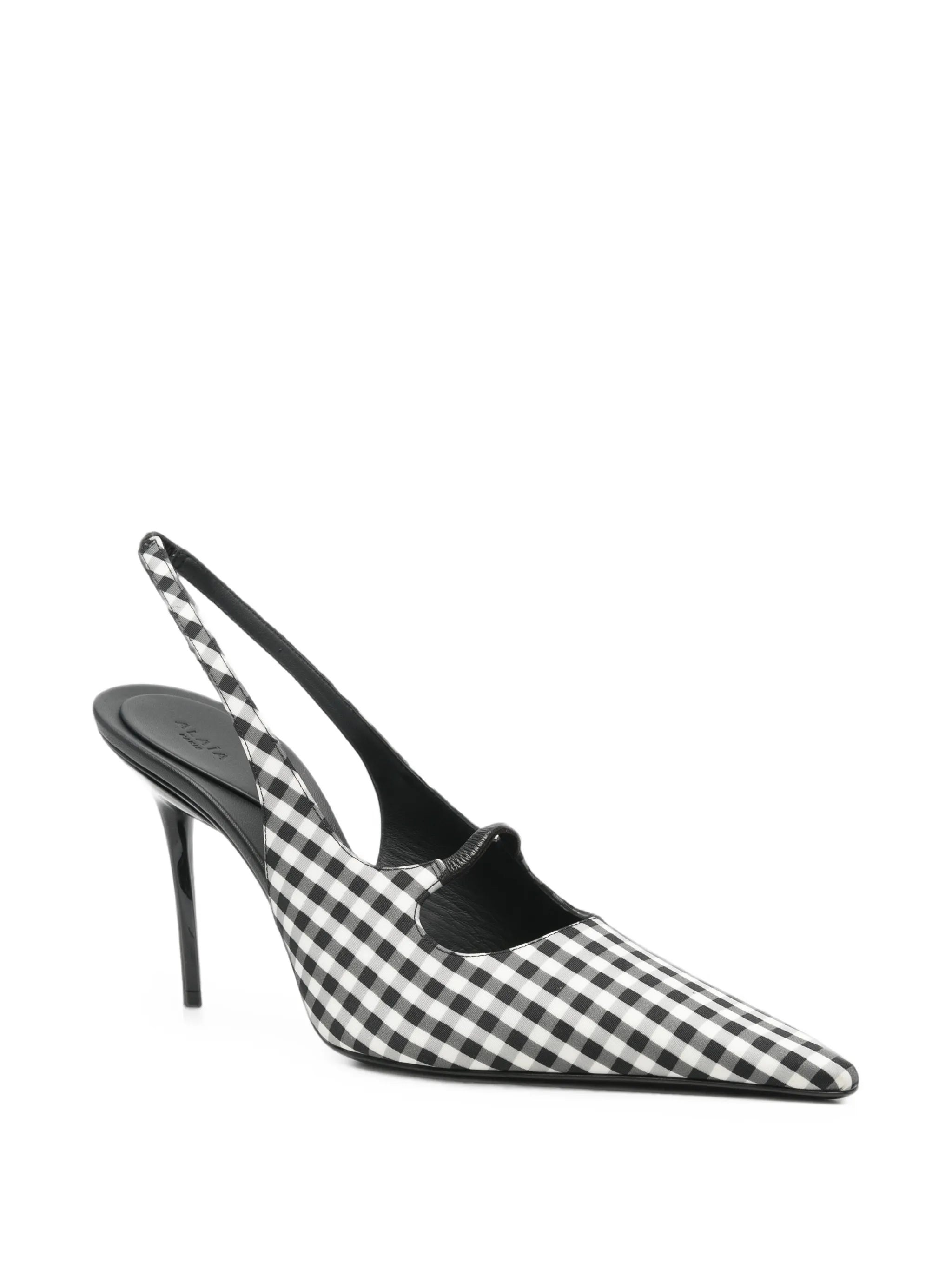 Drop gingham-check slingback pumps
