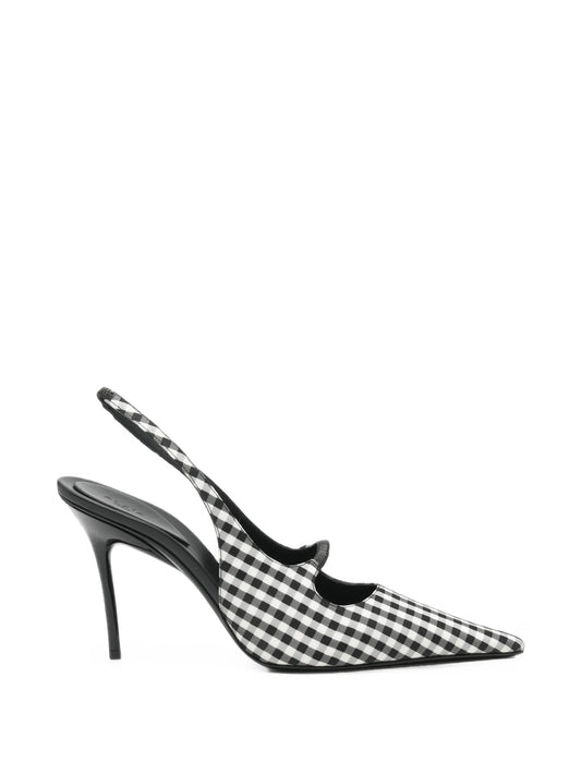 Drop gingham-check slingback pumps