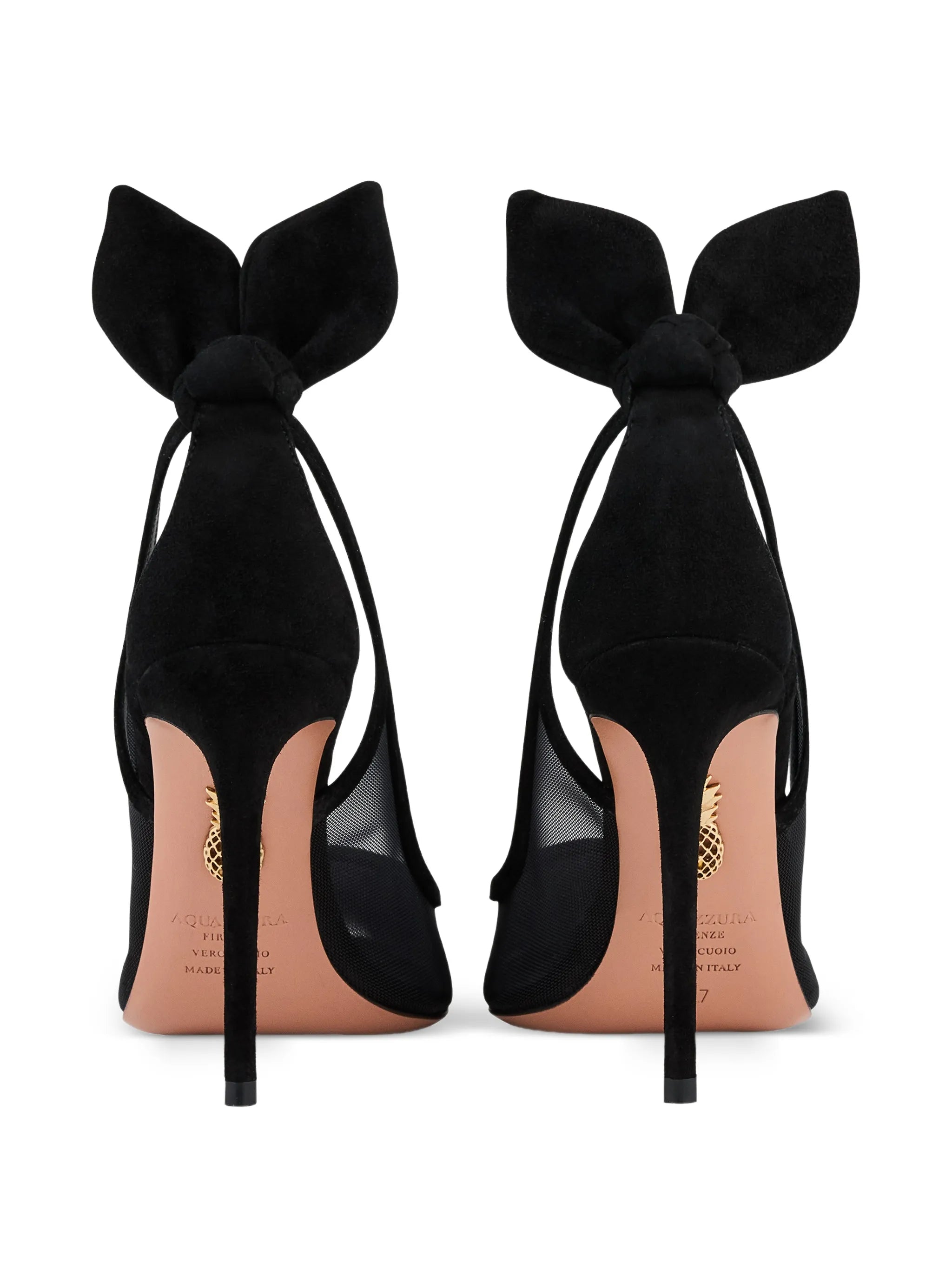 Bow Tie mesh heeled pumps