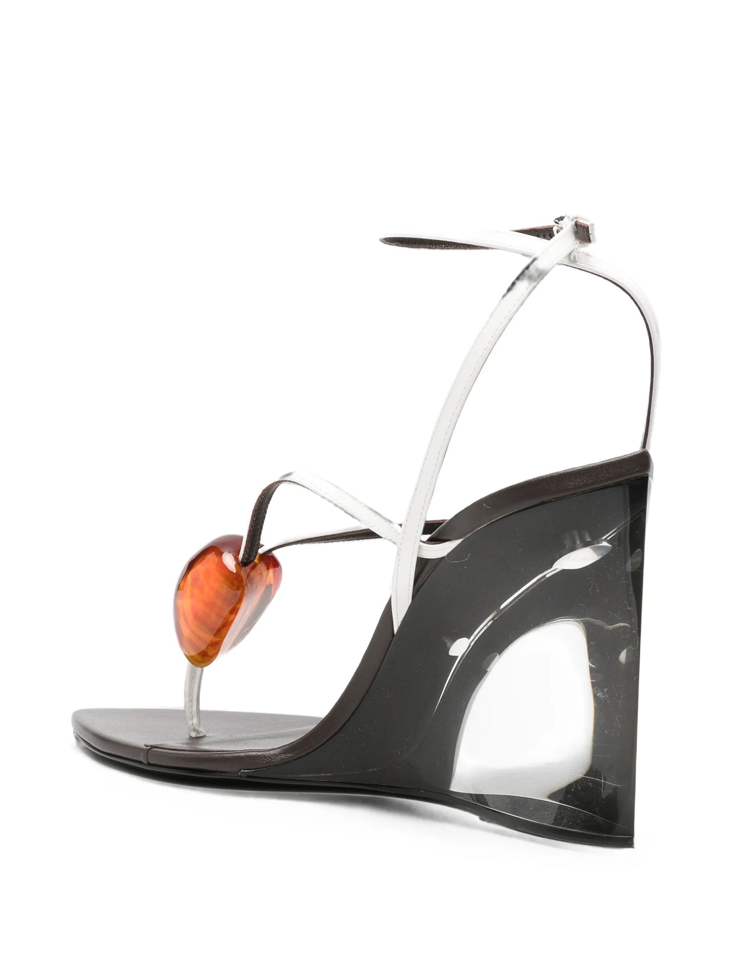 invisible jewel wedge sandals in patent calfskin