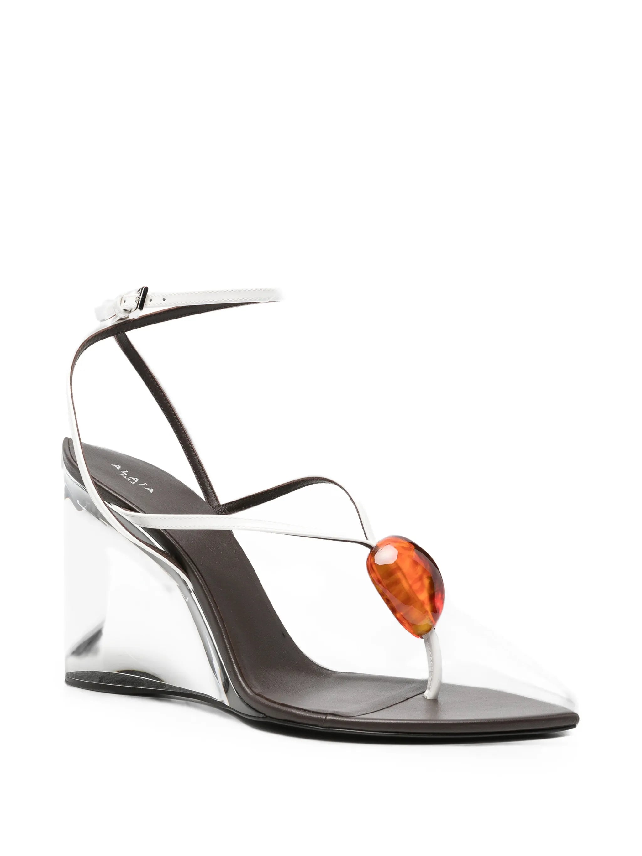 invisible jewel wedge sandals in patent calfskin