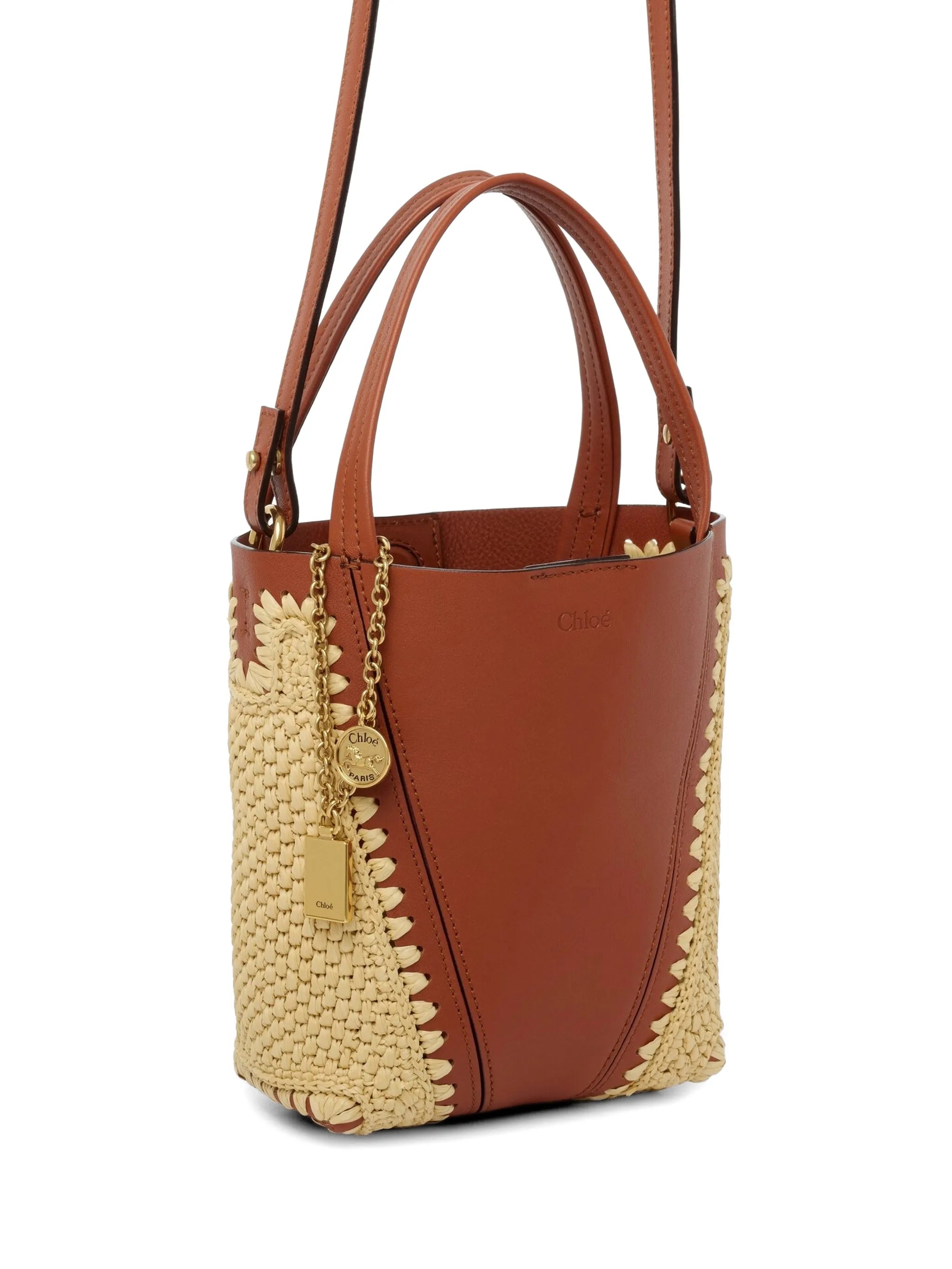 small Chloé Spin woven-pannels charm-detail bucket bag