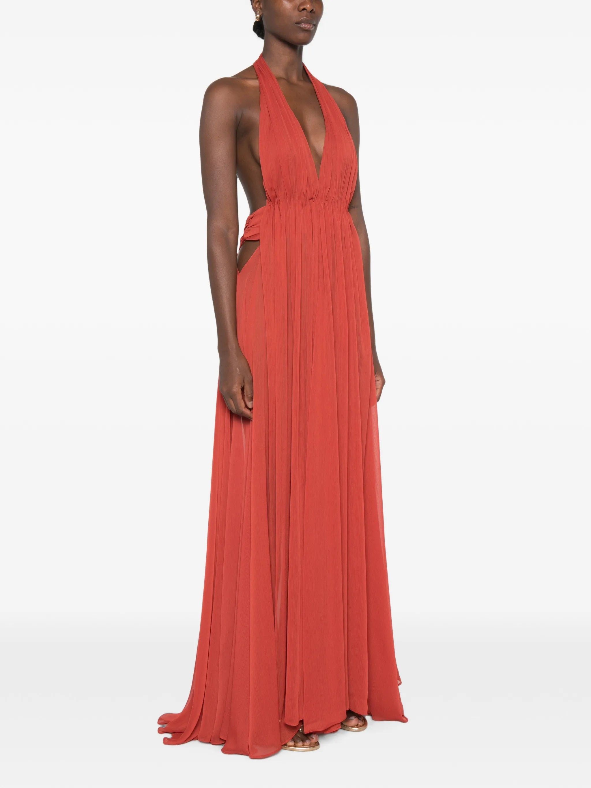 Florence halterneck pleated maxi dress
