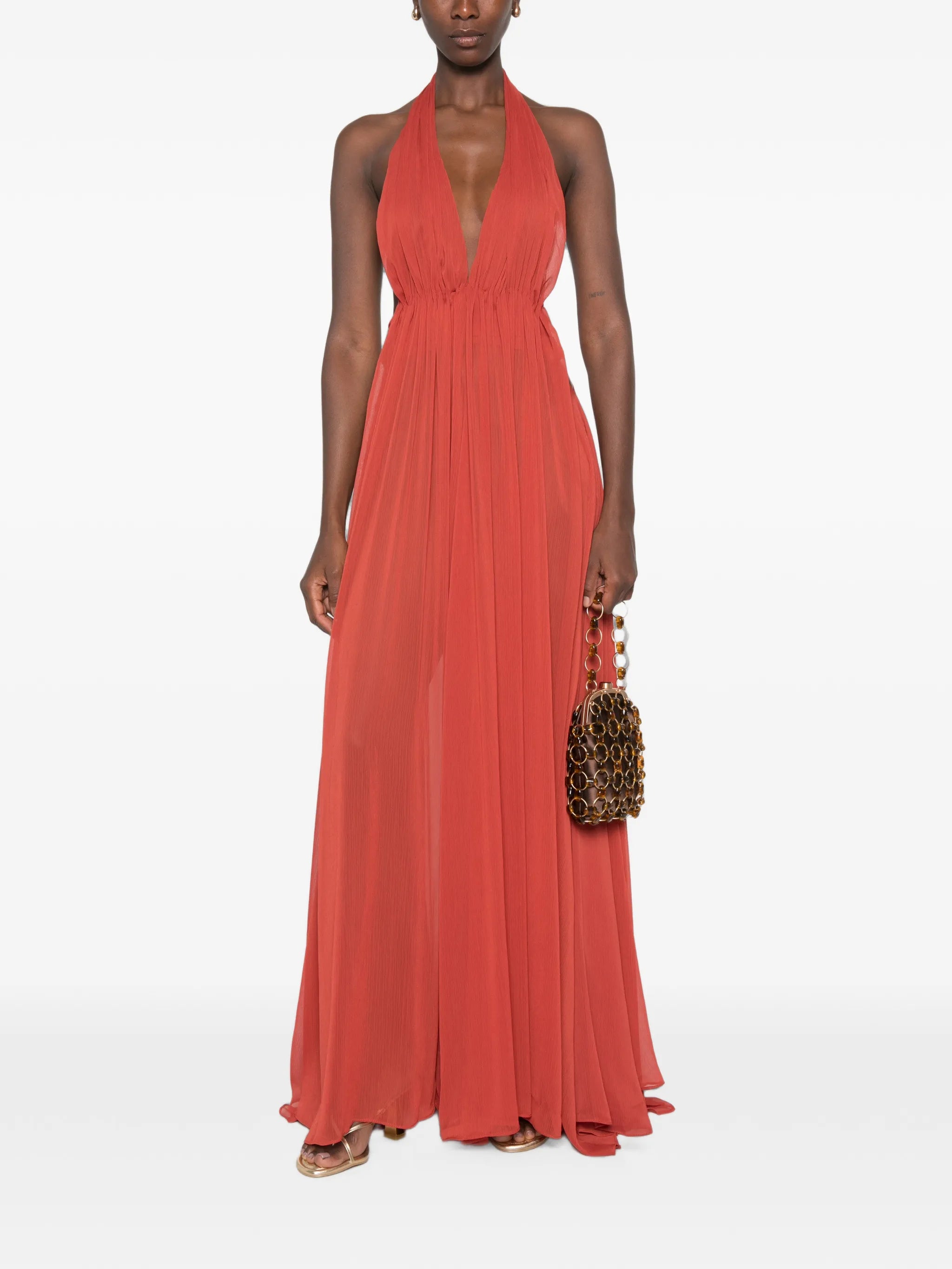 Florence halterneck pleated maxi dress