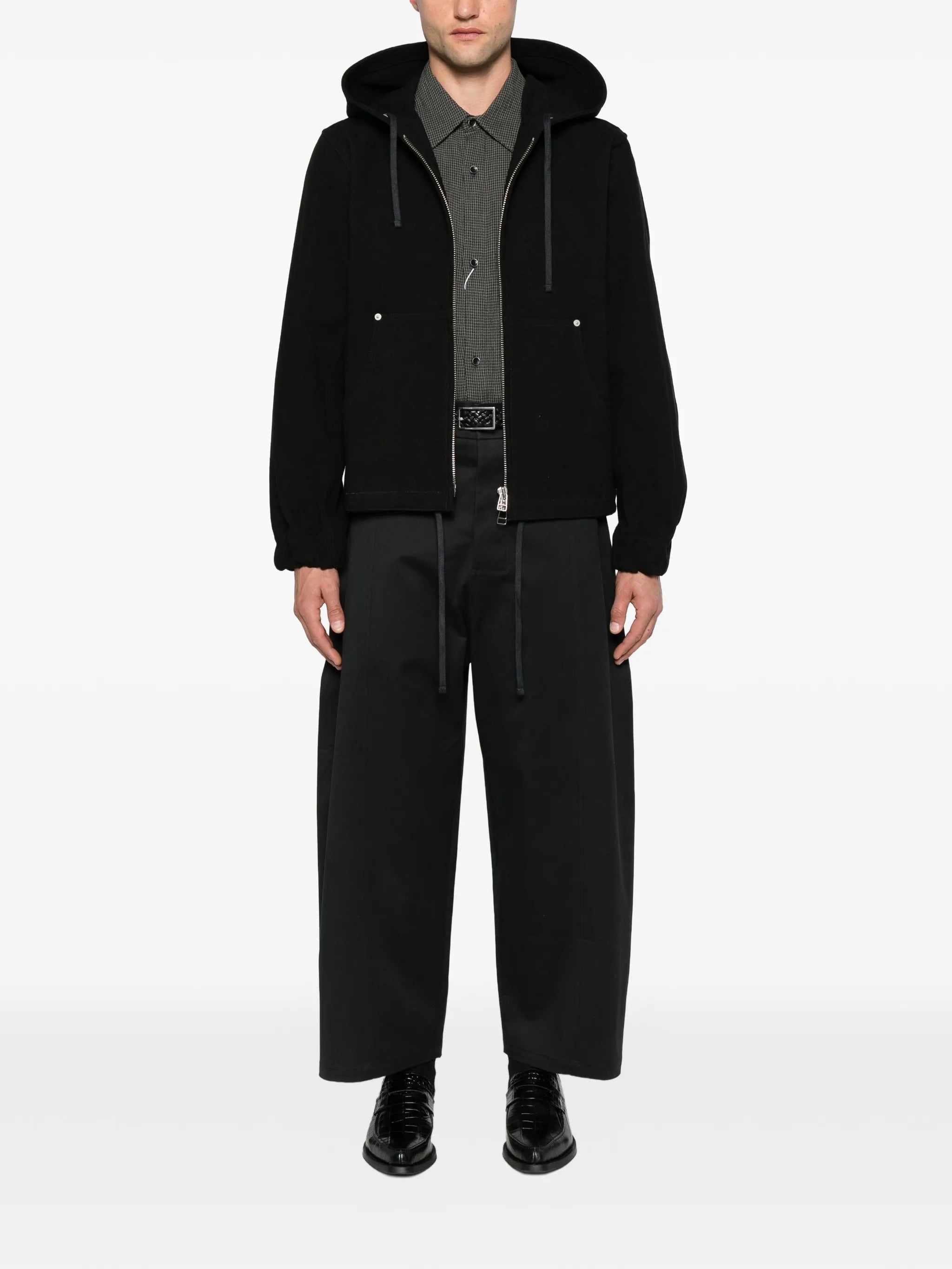 drawstring-hood zip-up jacket