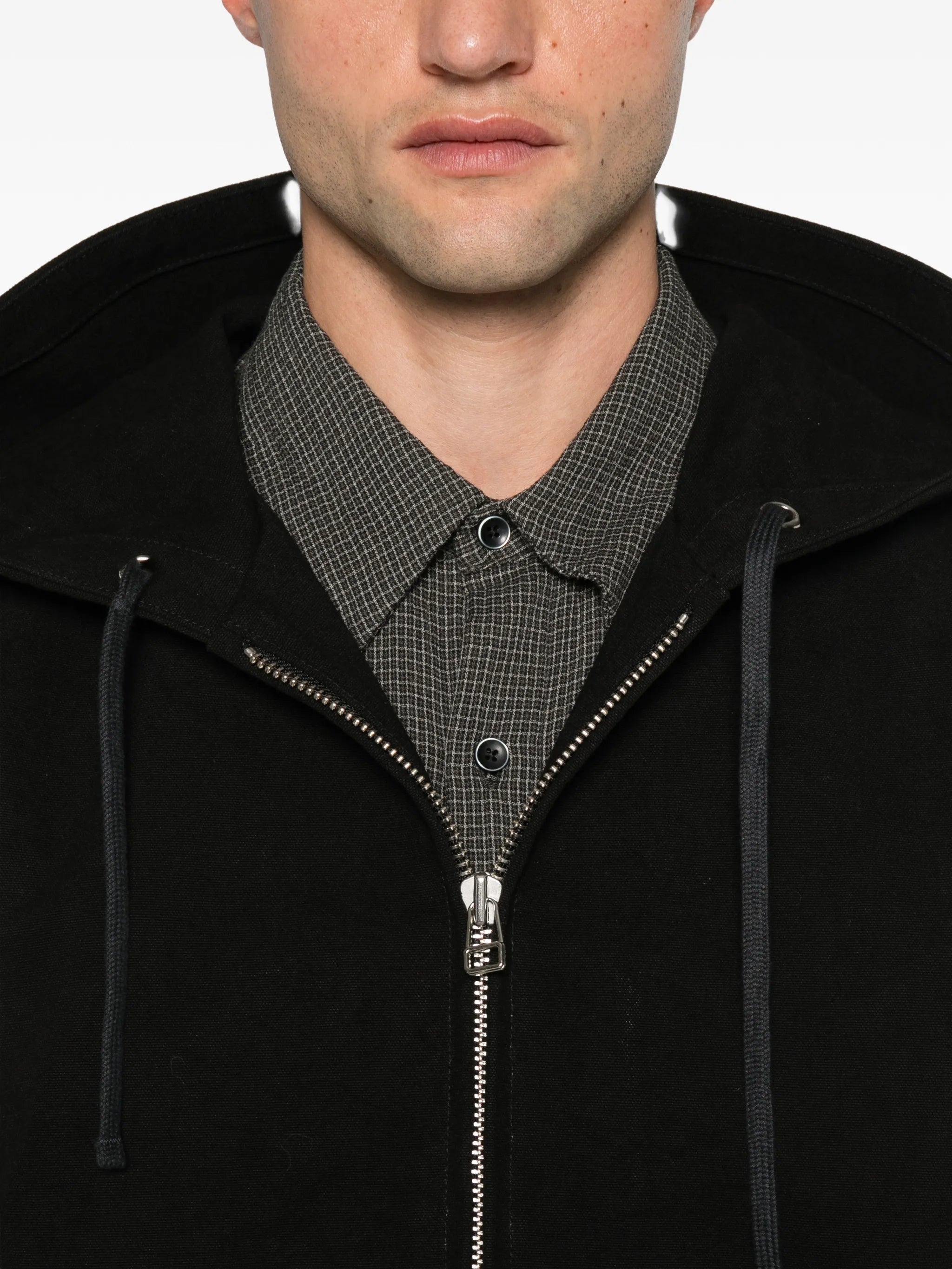 drawstring-hood zip-up jacket