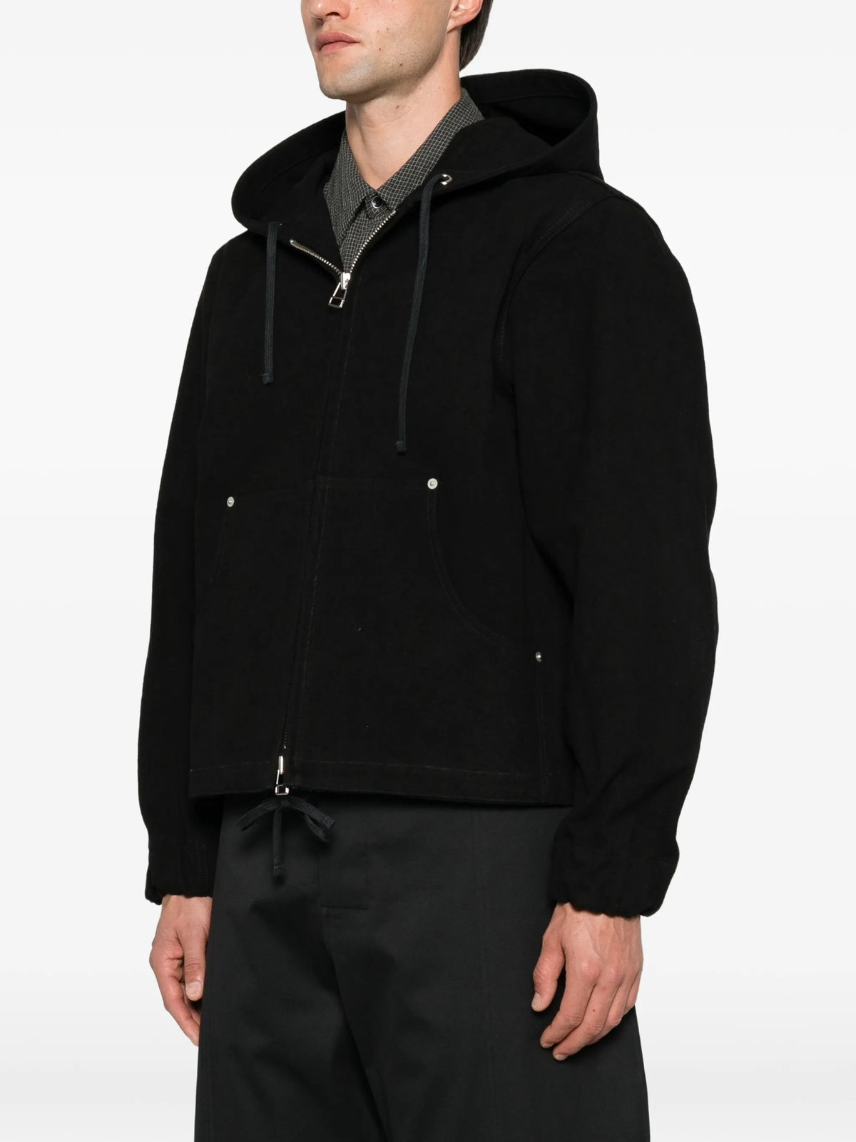 drawstring-hood zip-up jacket
