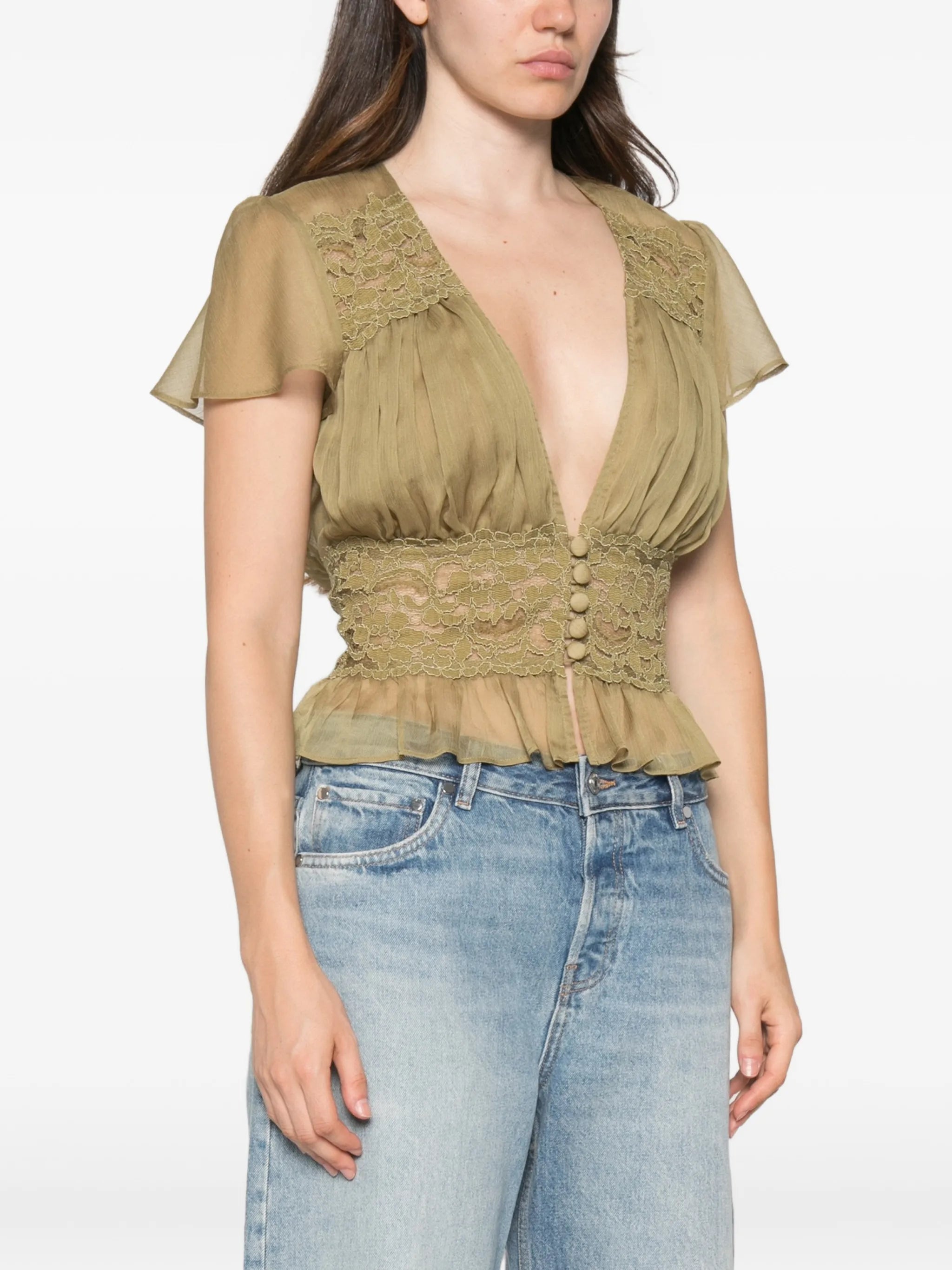 Sabrina lace-panel top