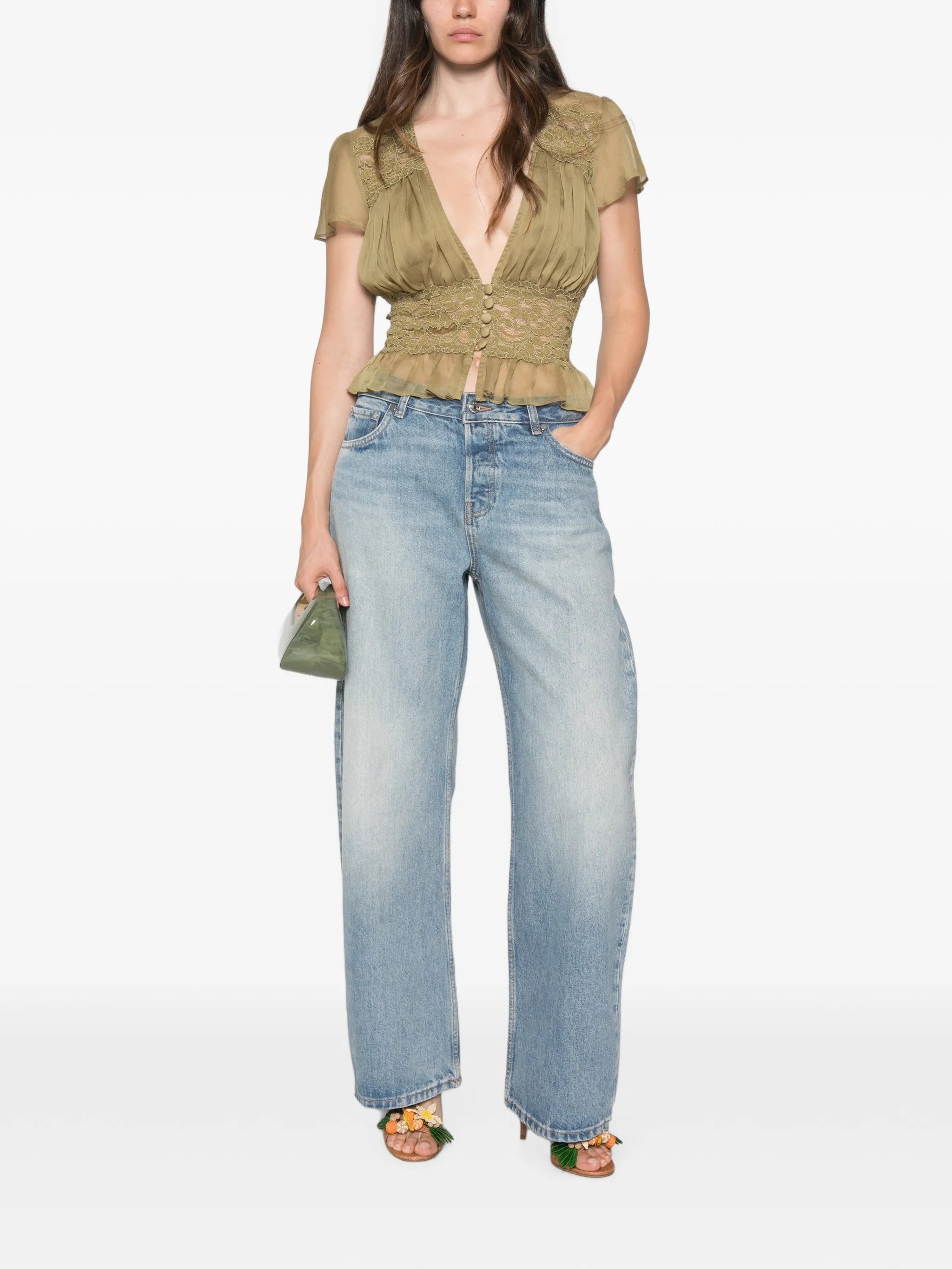 Sabrina lace-panel top
