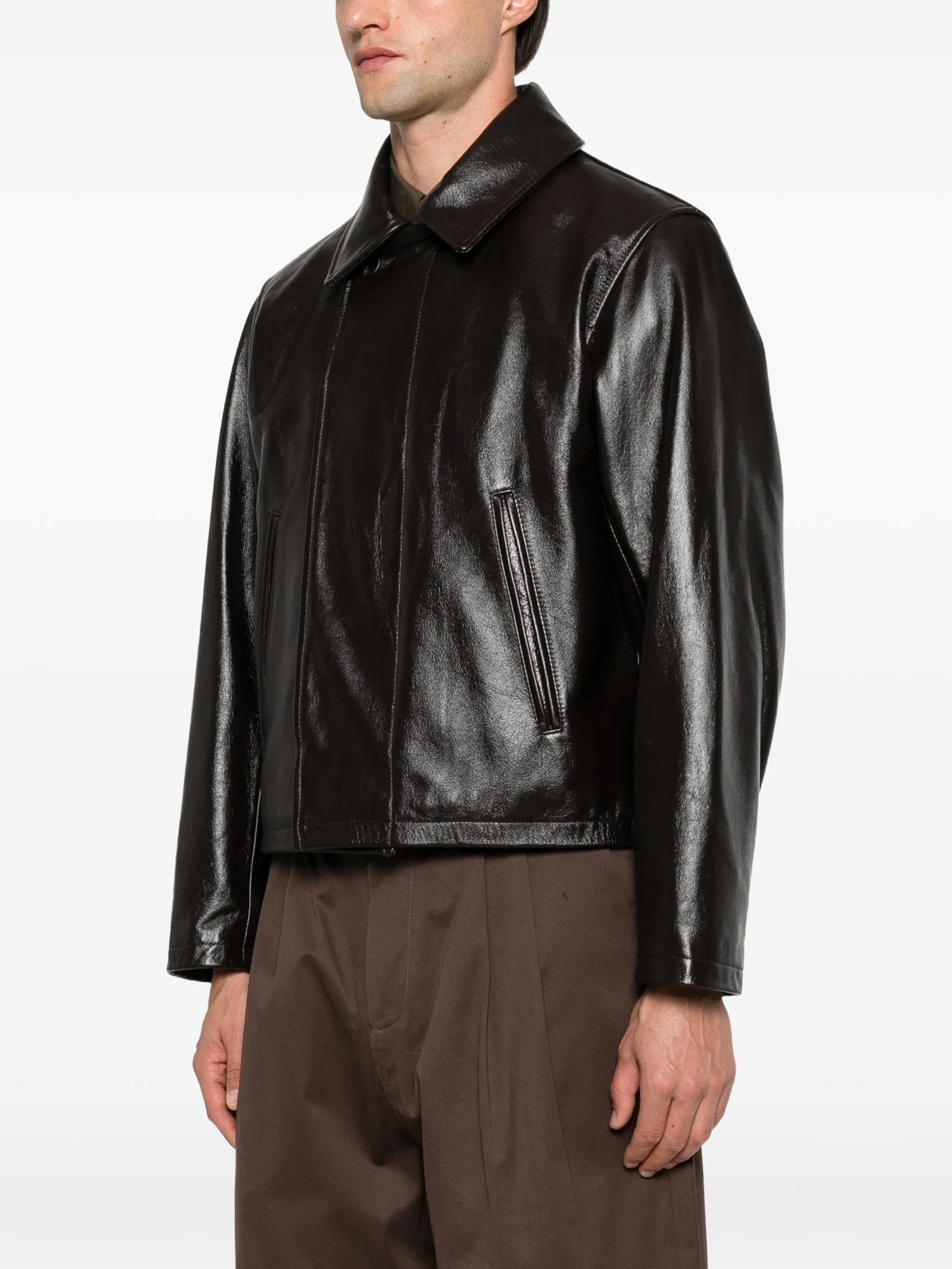 Fold leather jacket