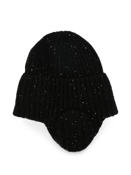 ribbed-knit ear-flap beanie hat