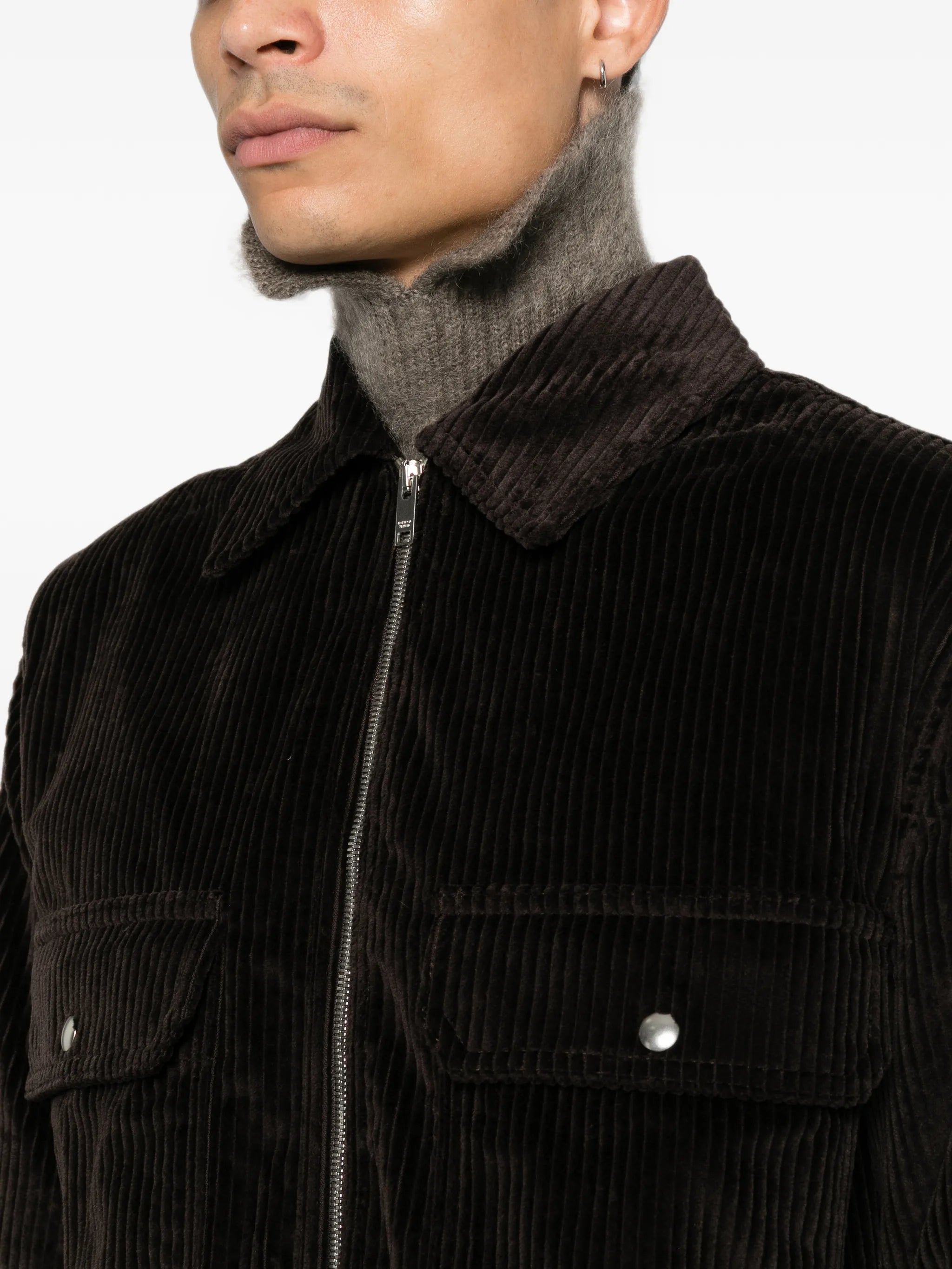 zip-fastening corduroy shirt