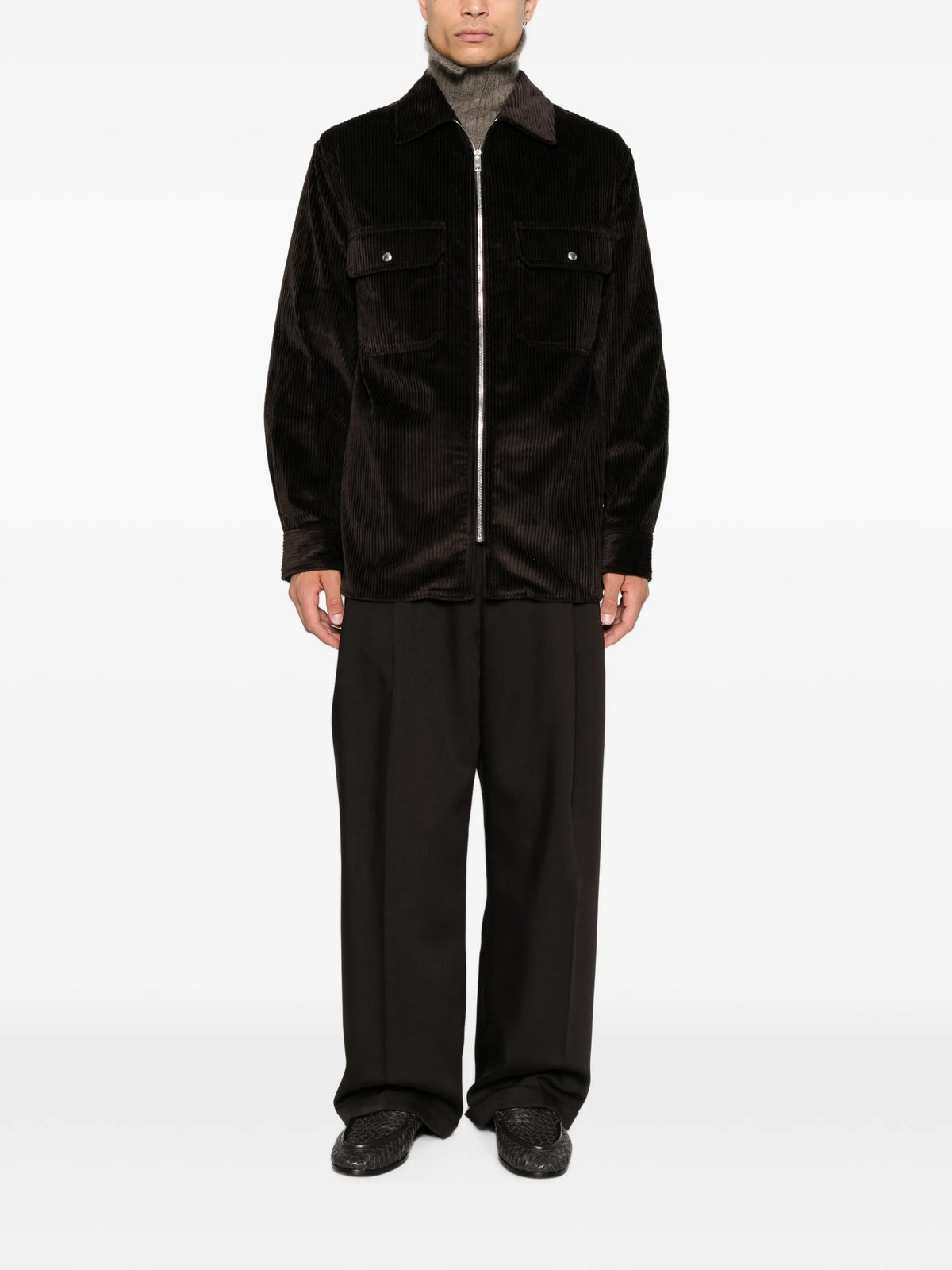zip-fastening corduroy shirt