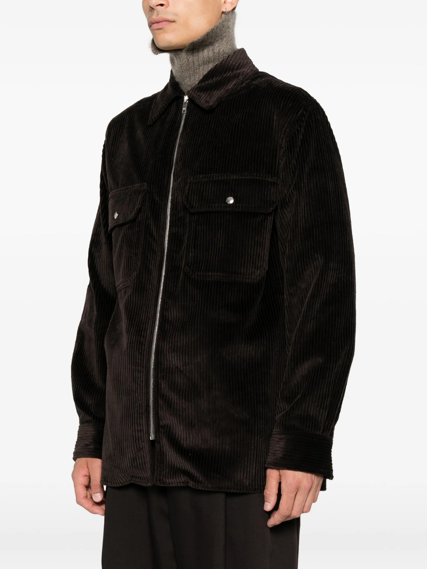 zip-fastening corduroy shirt