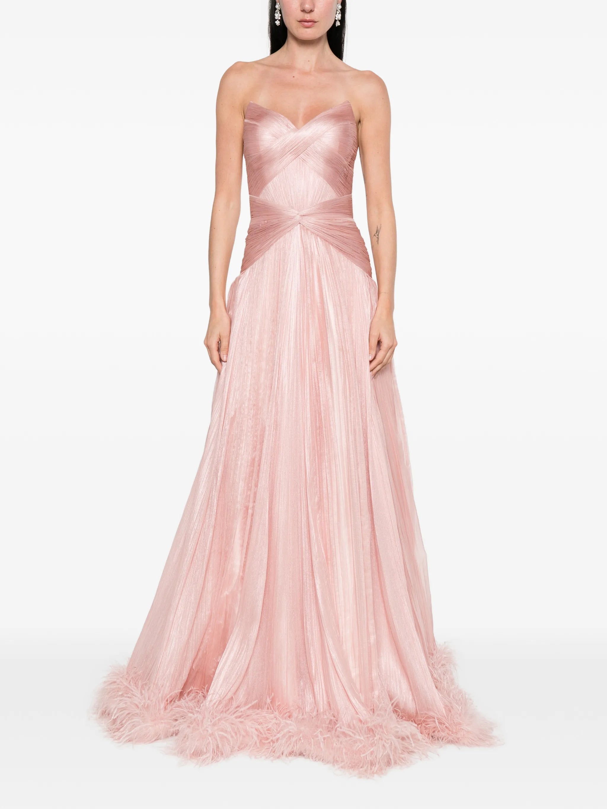 Mikael feather-trim maxi dress