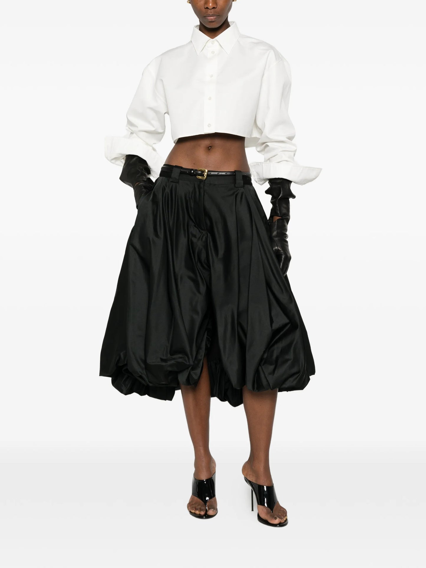 gathered midi skirt
