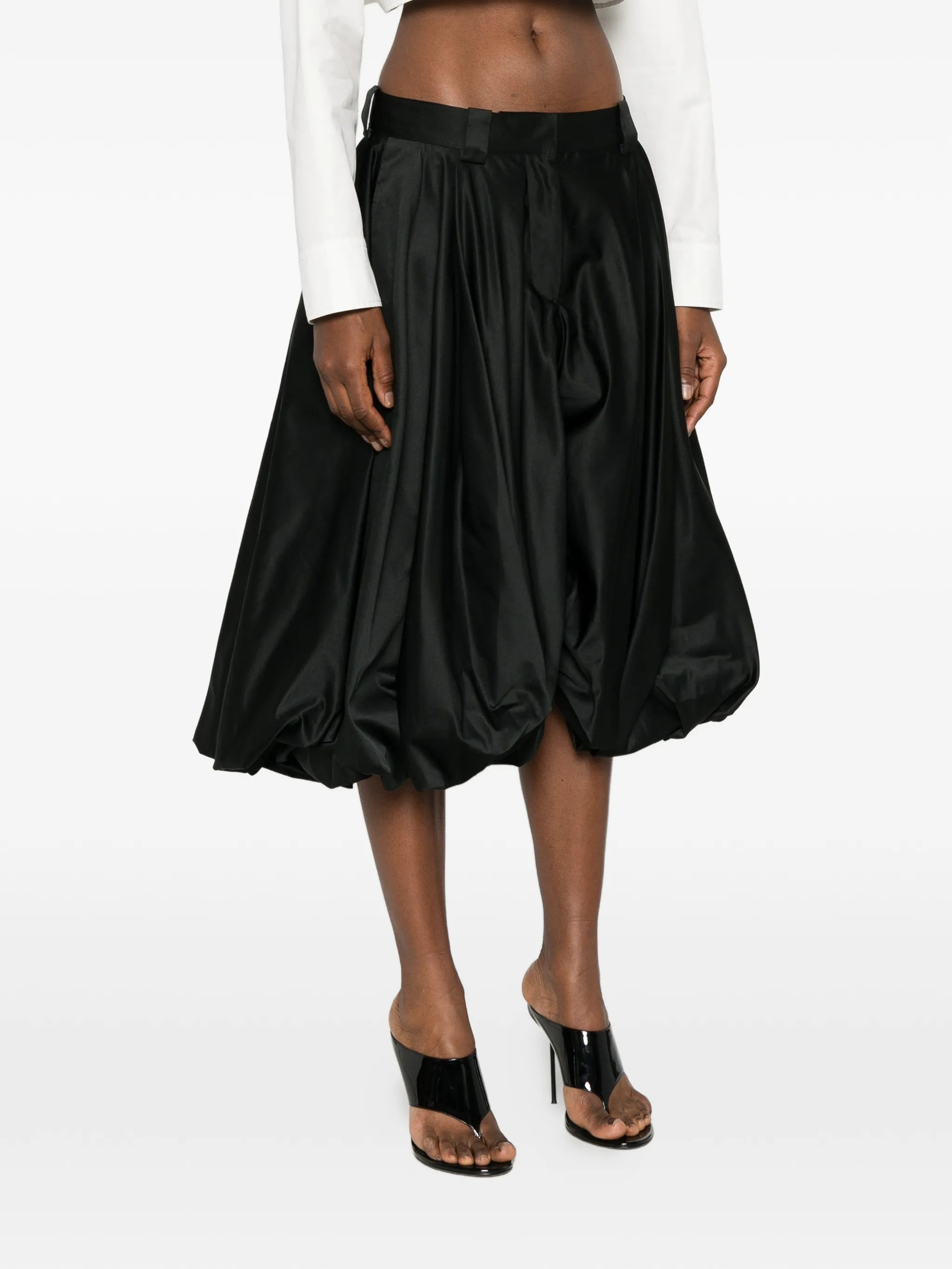 gathered midi skirt