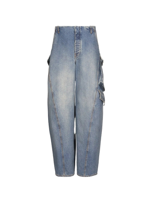 faded-effect denim cargo pants