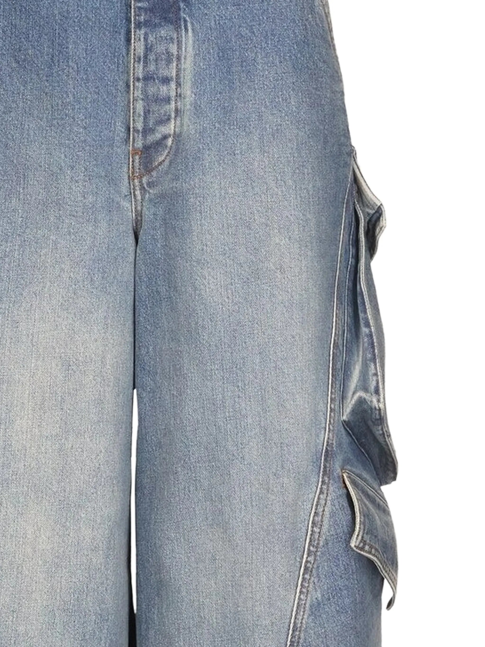 faded-effect denim cargo pants