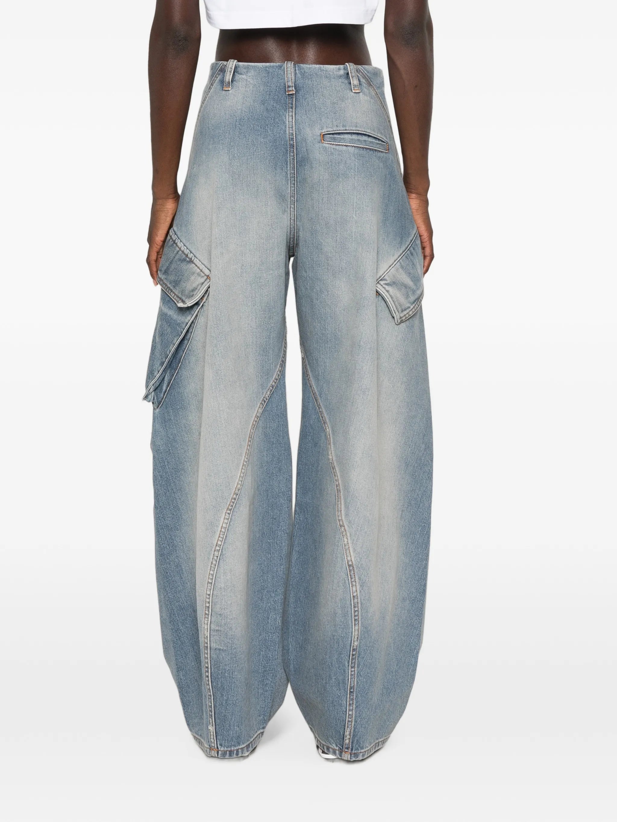 faded-effect denim cargo pants