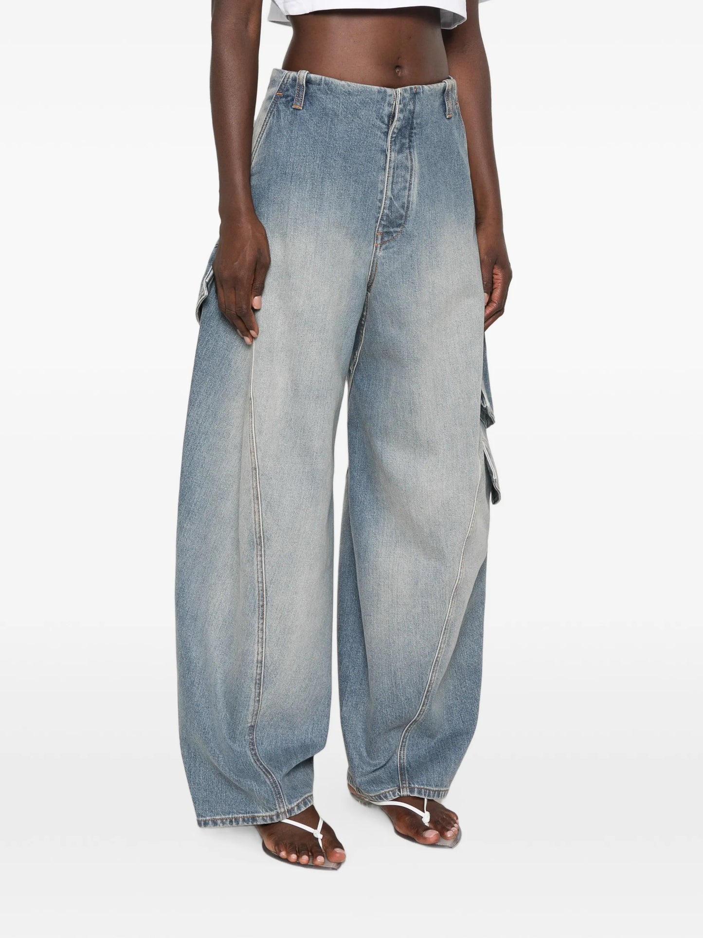 faded-effect denim cargo pants