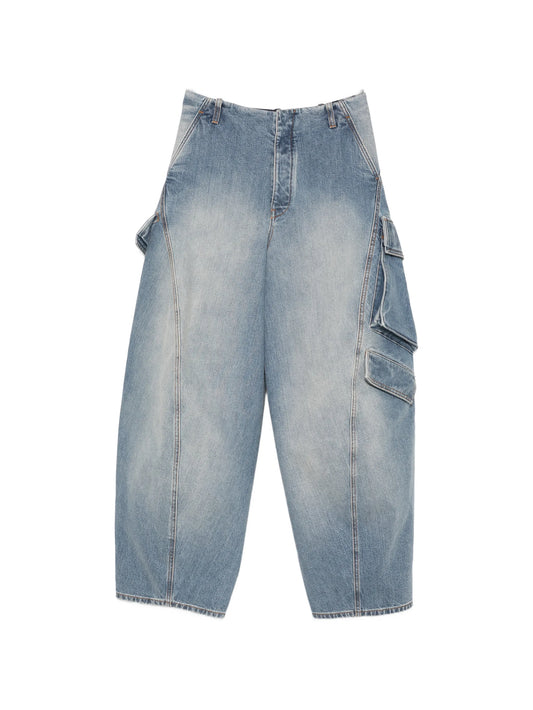 faded-effect denim cargo pants